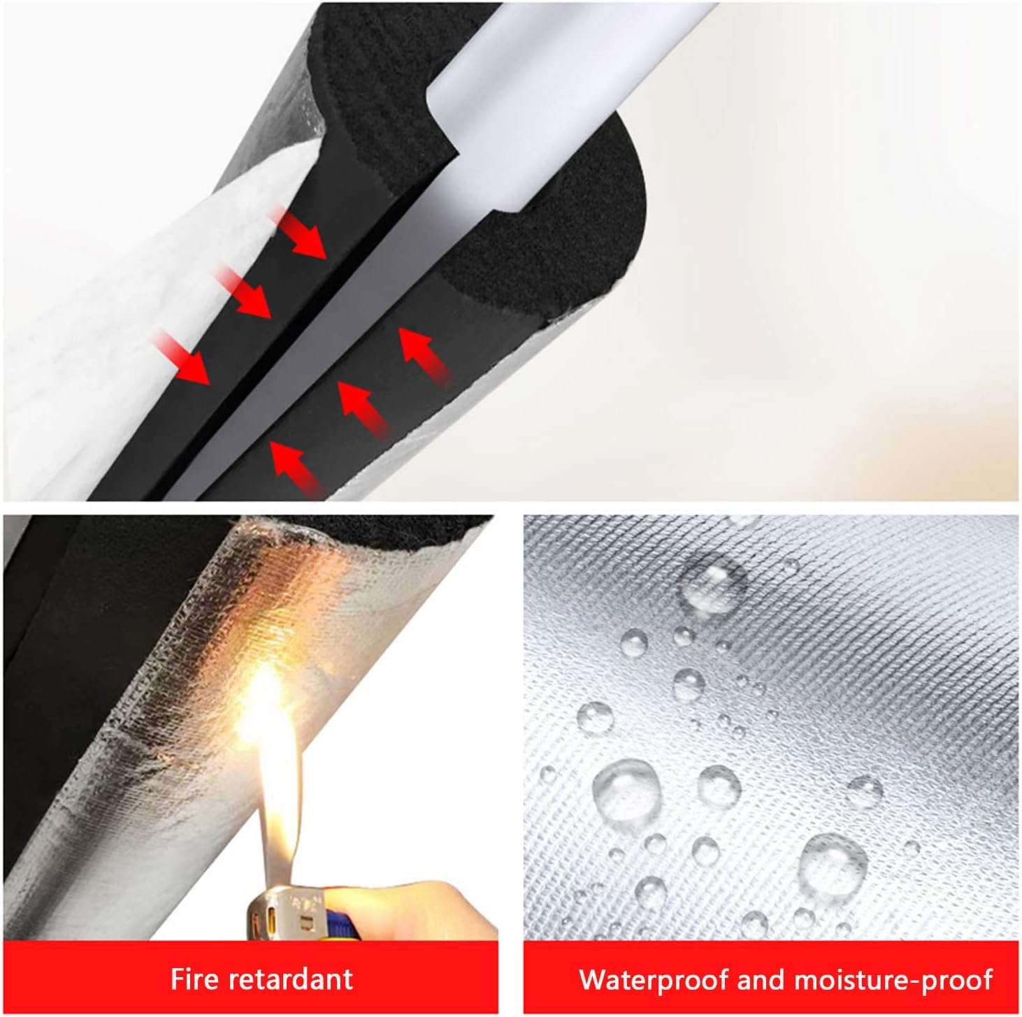 Frost Protection Insulation Tube, Self-Adhesive Pipe Insulation Foam, Aluminum Foil Rubber Insulation Pipe, Length 0.95m,for Air Conditioning, Kitchen Fan Flame-Retardant Thermal ( )