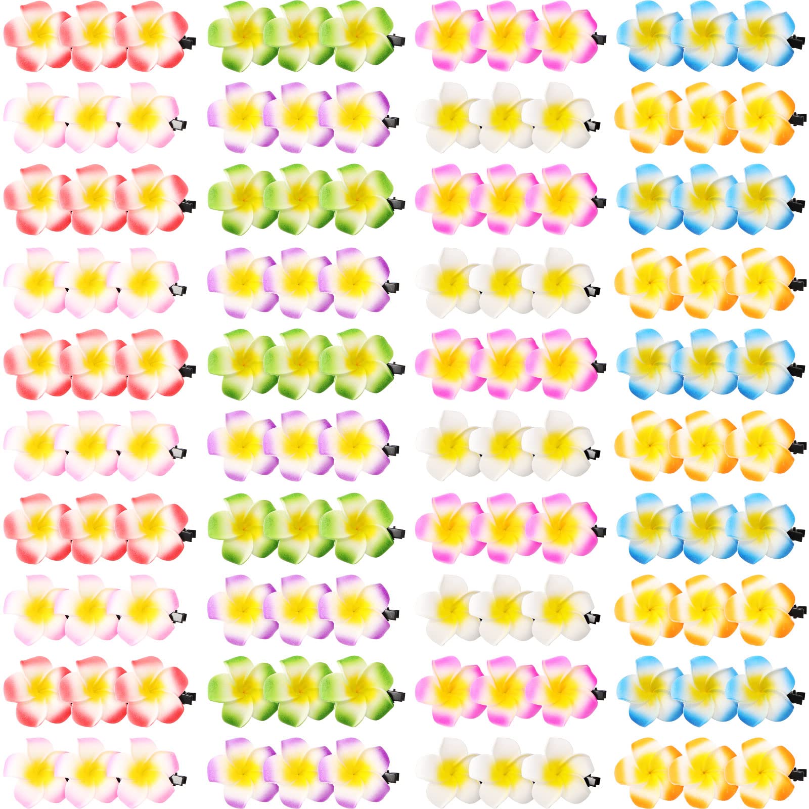 100 pinzas para el pelo de plumeria de 2 pulgadas con flores de espuma hawaiana para mujeres y niñas, Luau Beach Hawaii, tropical, novia, boda, fiesta, decoración, accesorios para el cabello,