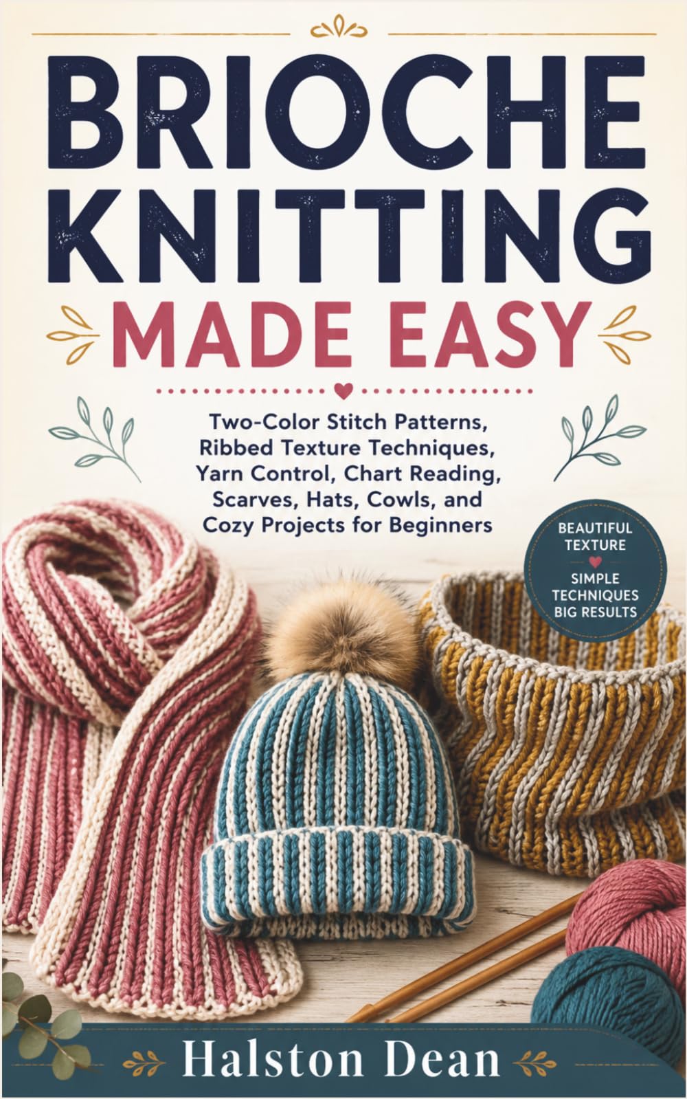 BRIOCHE KNITTING MADE EASY: Two-Color Stitch Patterns, Ribbed Texture Techniques, Yarn Control, Chart Reading, Scarves, Hats, Cowls, and Cozy Projects for Beginners
