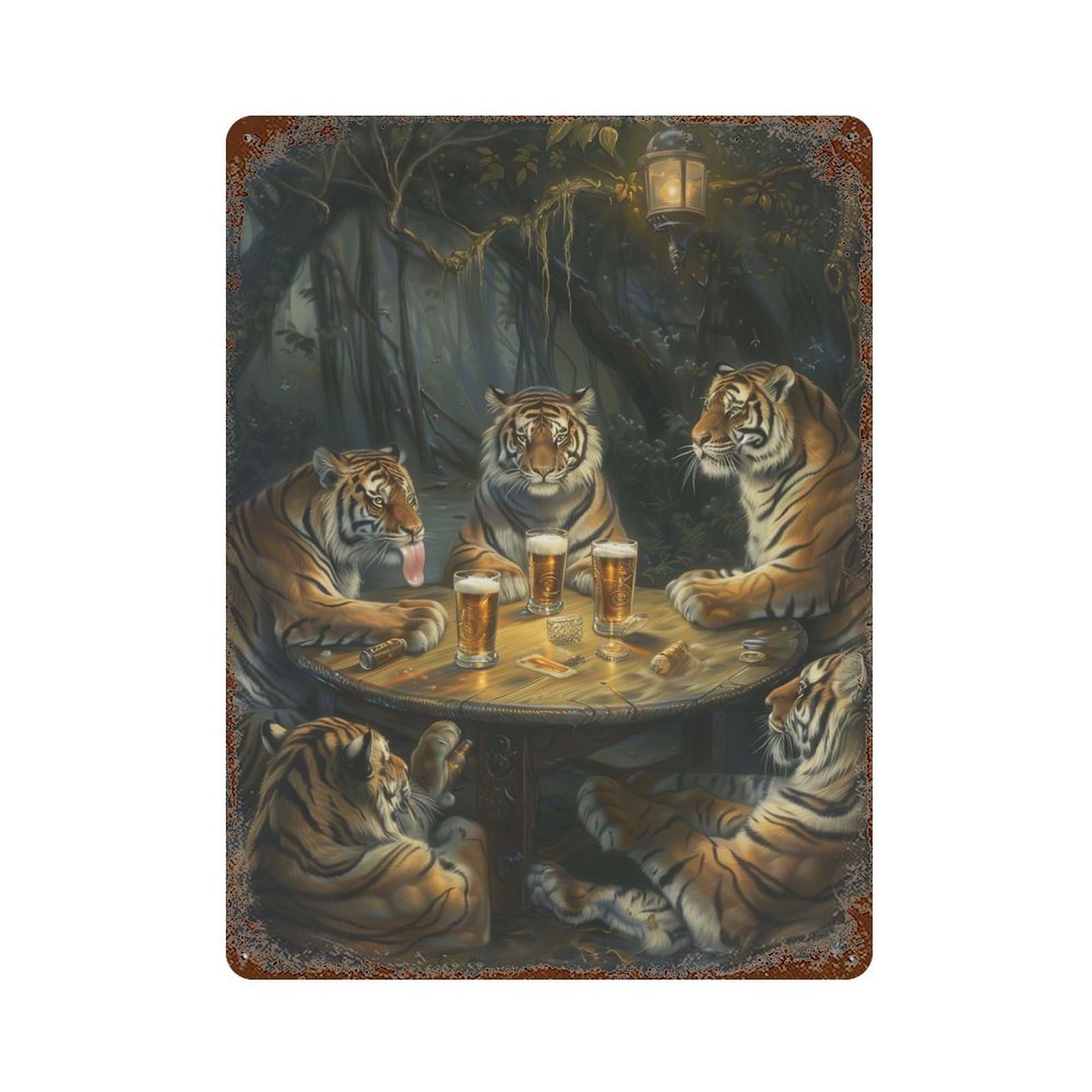 Tigers Beer In Tavern Vintage Wall Sign 15.7"x11.8", Rust Effect Metal Decor for Living Room, Hallway And Home Decor