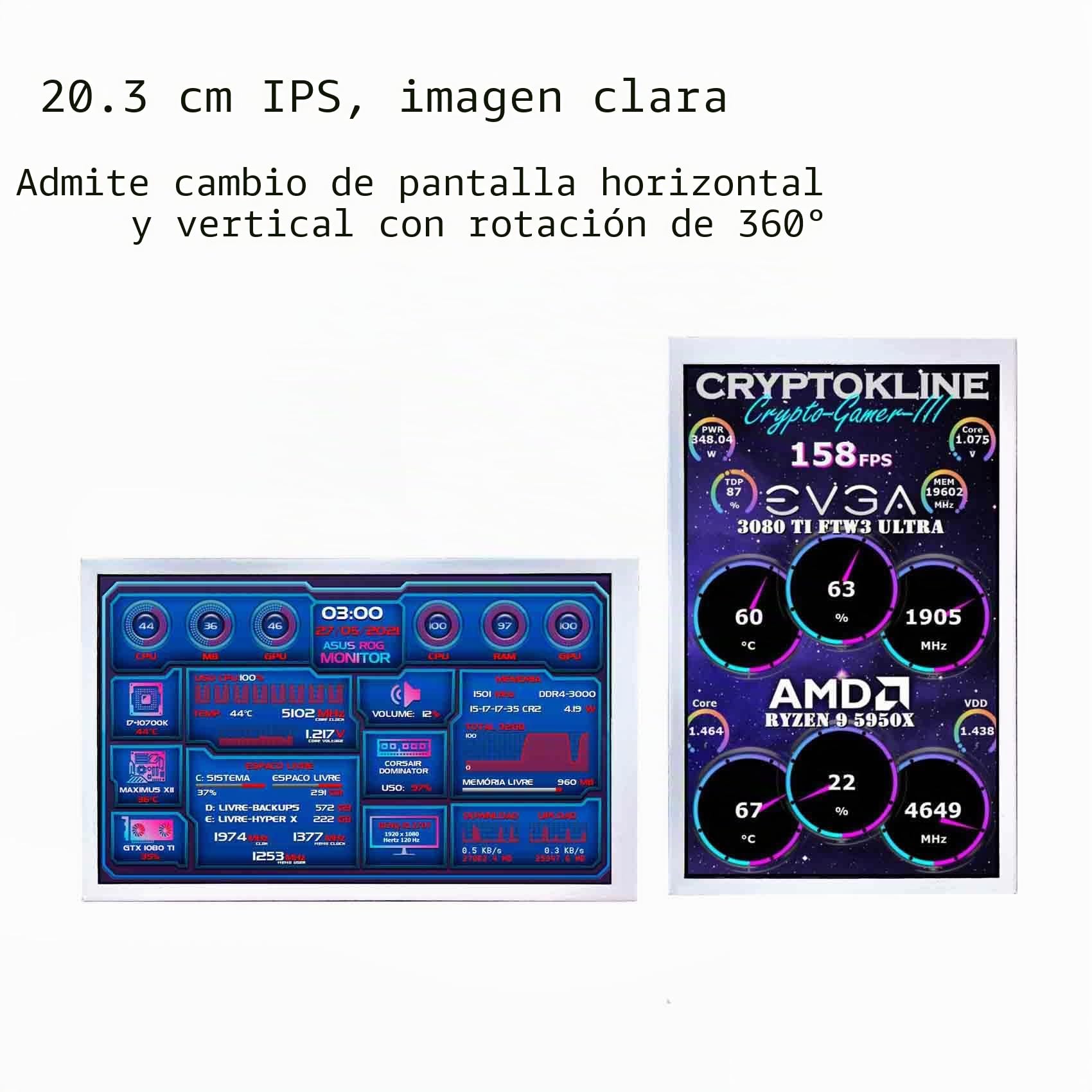 VSDISPLAY Monitor IPS LCD de 8 Pulgadas 1280 x 800 | para DIY CPU GPU Temperatura Pantalla de computadora