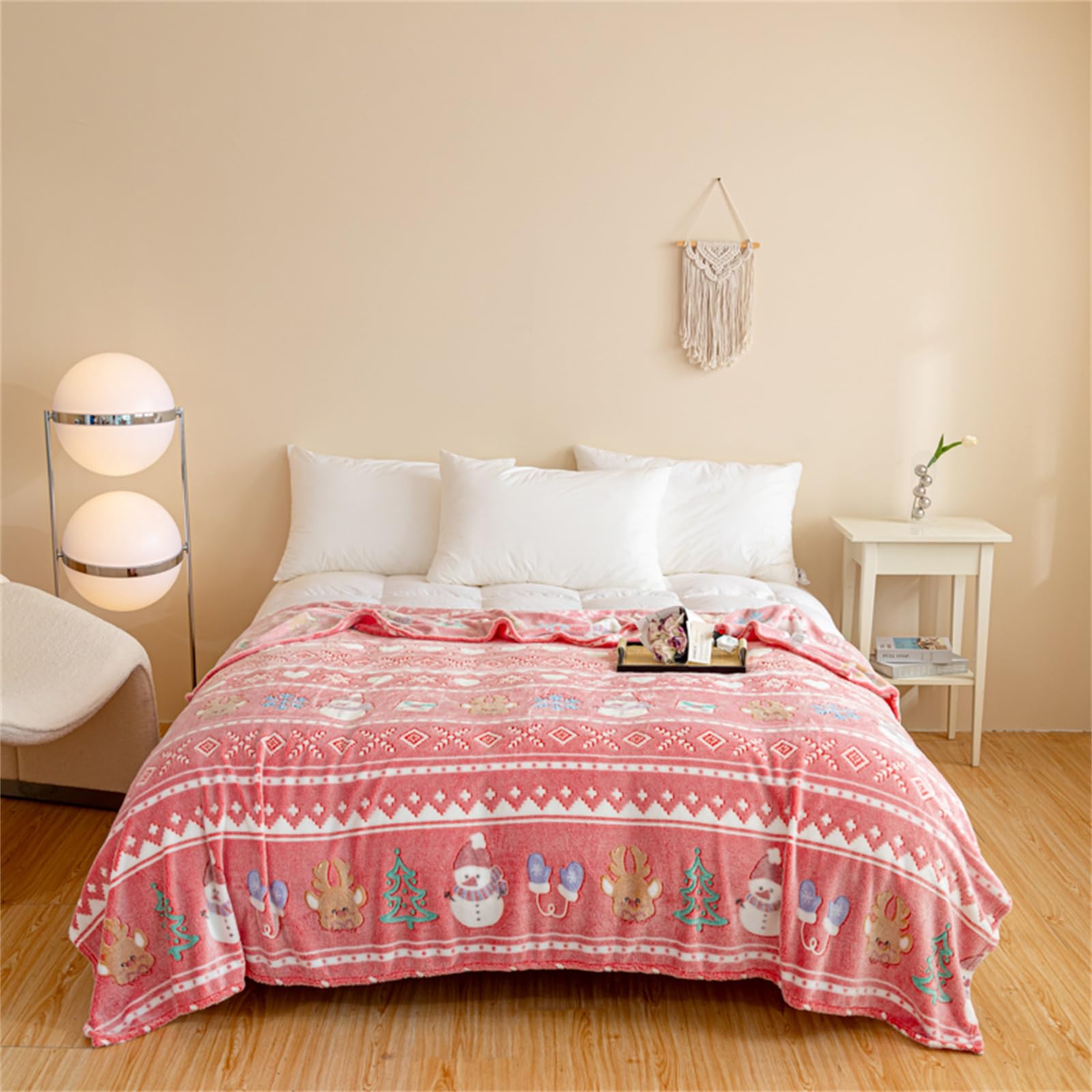 Flannel Blanket, Merry Christmas Blankets for Lightweight Bed, Warm Soft Blanket, Flannel Blanket All Season for Sofa, Couch, Bed and Travel (Red 1.5x200cm)