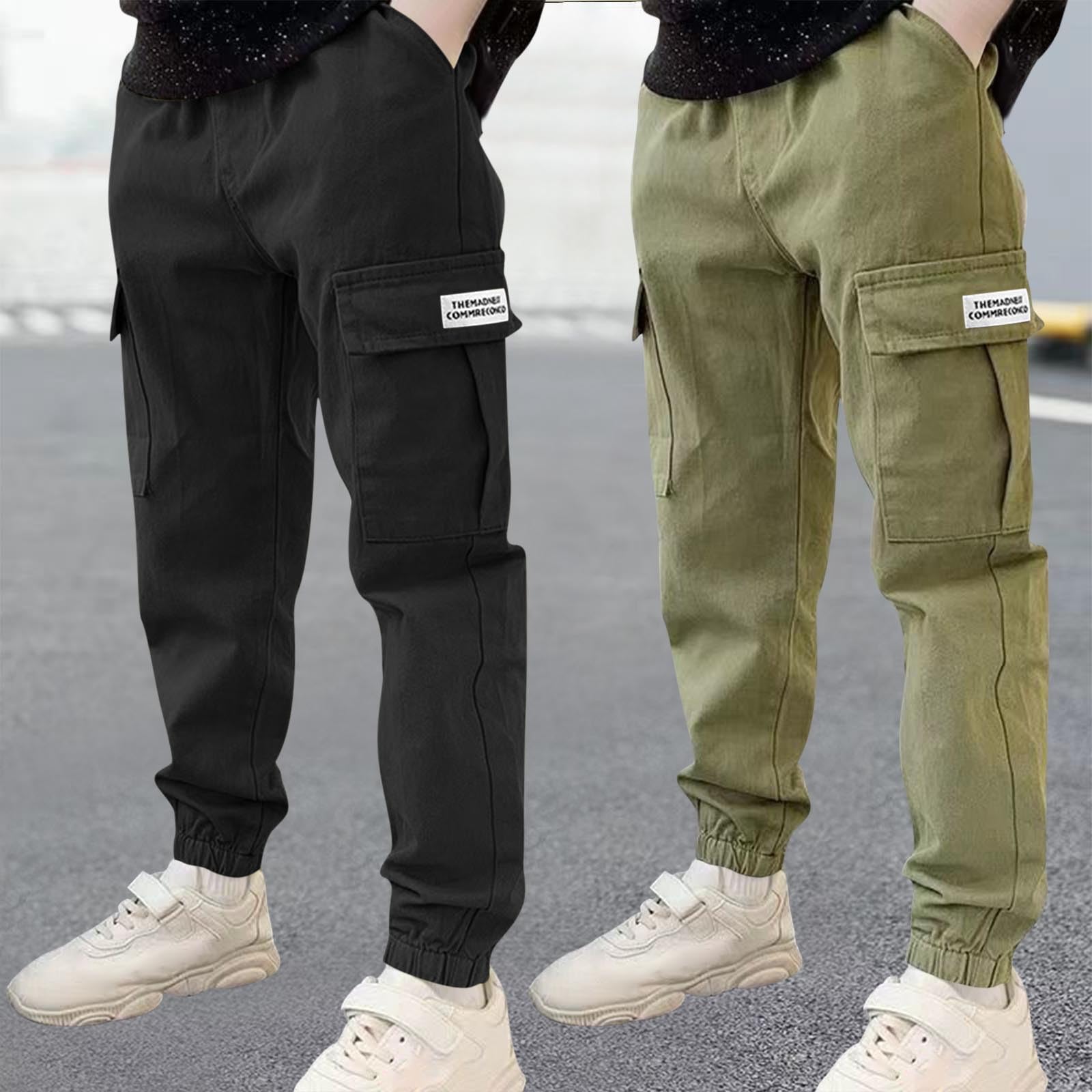 Lot de 2 pantalons cargo garçons coton taille élastique streetwear jambe fuselée