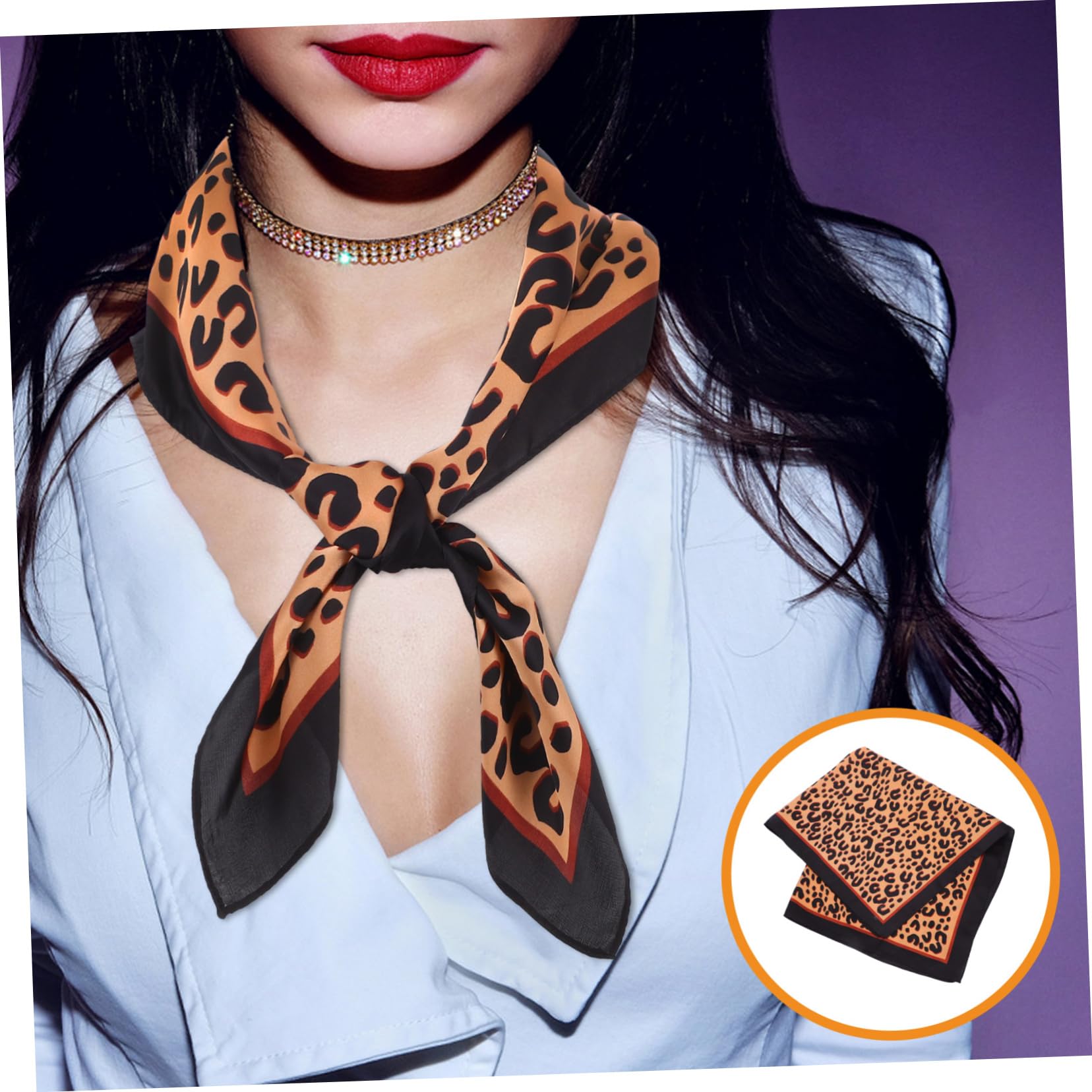 VANZACK Bufanda Cuadrada de Seda Fina Estampado Leopardo, Pañuelo para Mujer, Accesorio Ligero para Bolso, Uso Diario y Obsequio Día Madre, Tamaño 70x70 Cm, Color Negro Color Aleatorio