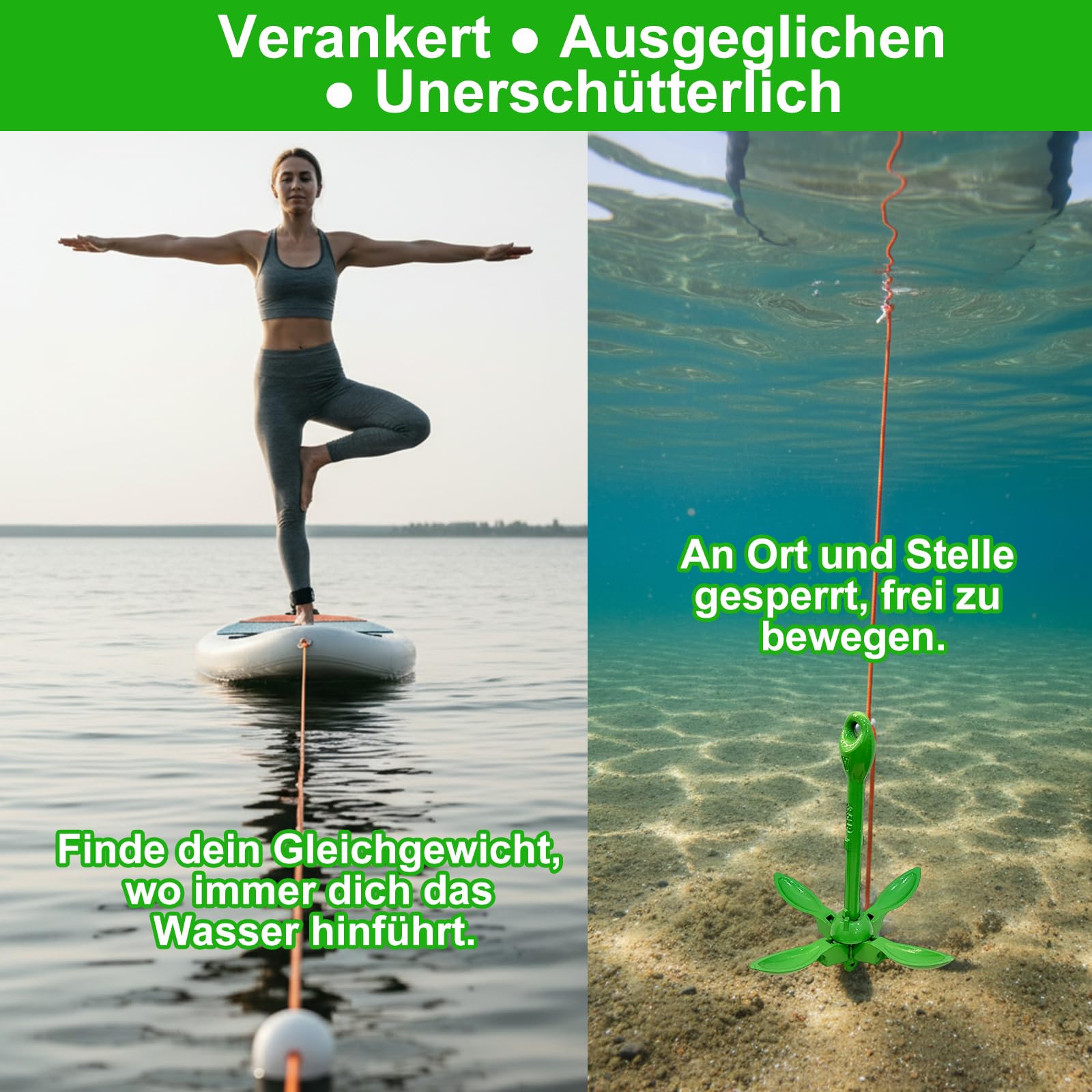 BeGrit Verzinkt Anker Gusseisen Faltanker 1,5KG Ankerset Blau mit Ø 6mm 10 Meter Ankerleine Für Boot SUP Paddle