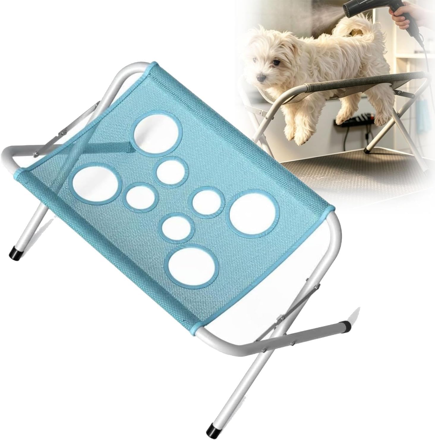 Dog Grooming Bath Table, Pet Care Stand with Scratch-Resistant Mesh (Blue)