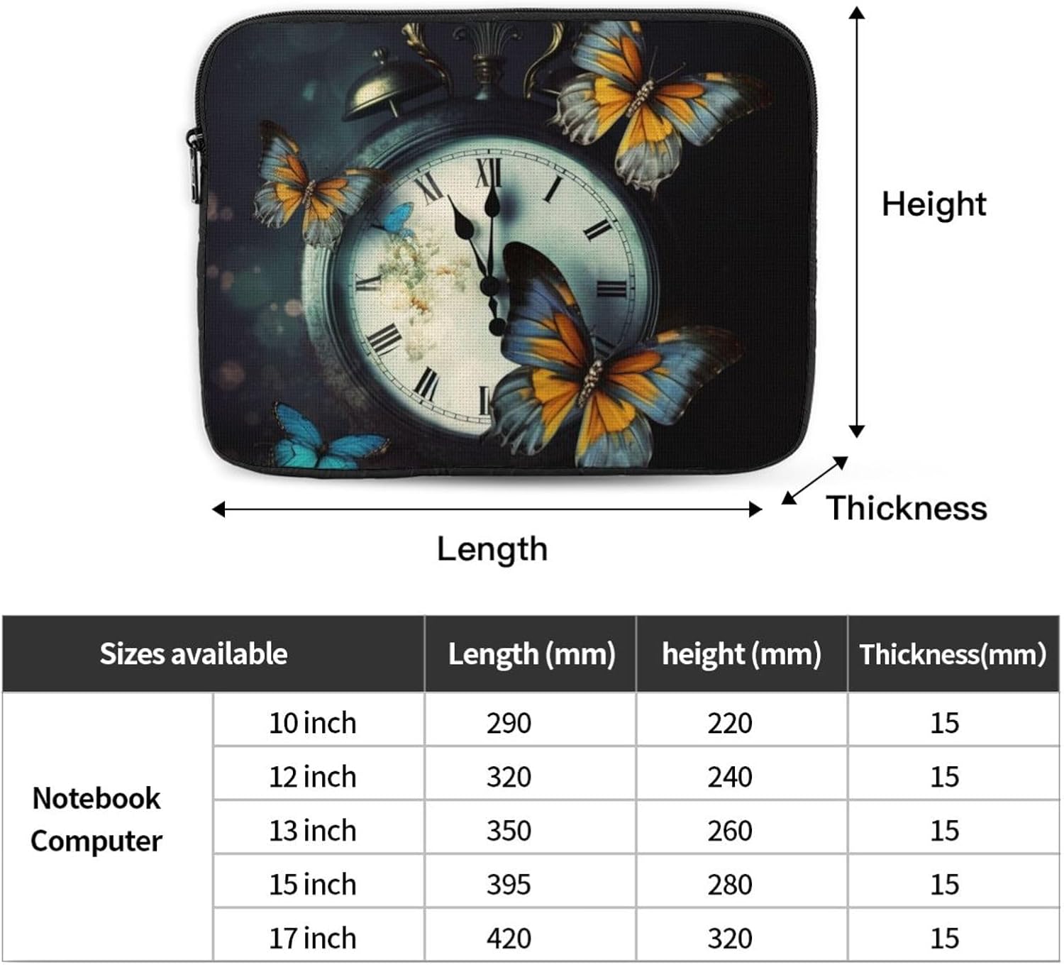 10 Inch Laptop Sleeve Bag Waterproof Shockproof Laptop Case Bag Clock Butterfly(1) Computer Skin Bags Lightweight Tablet Carrying Case image 4