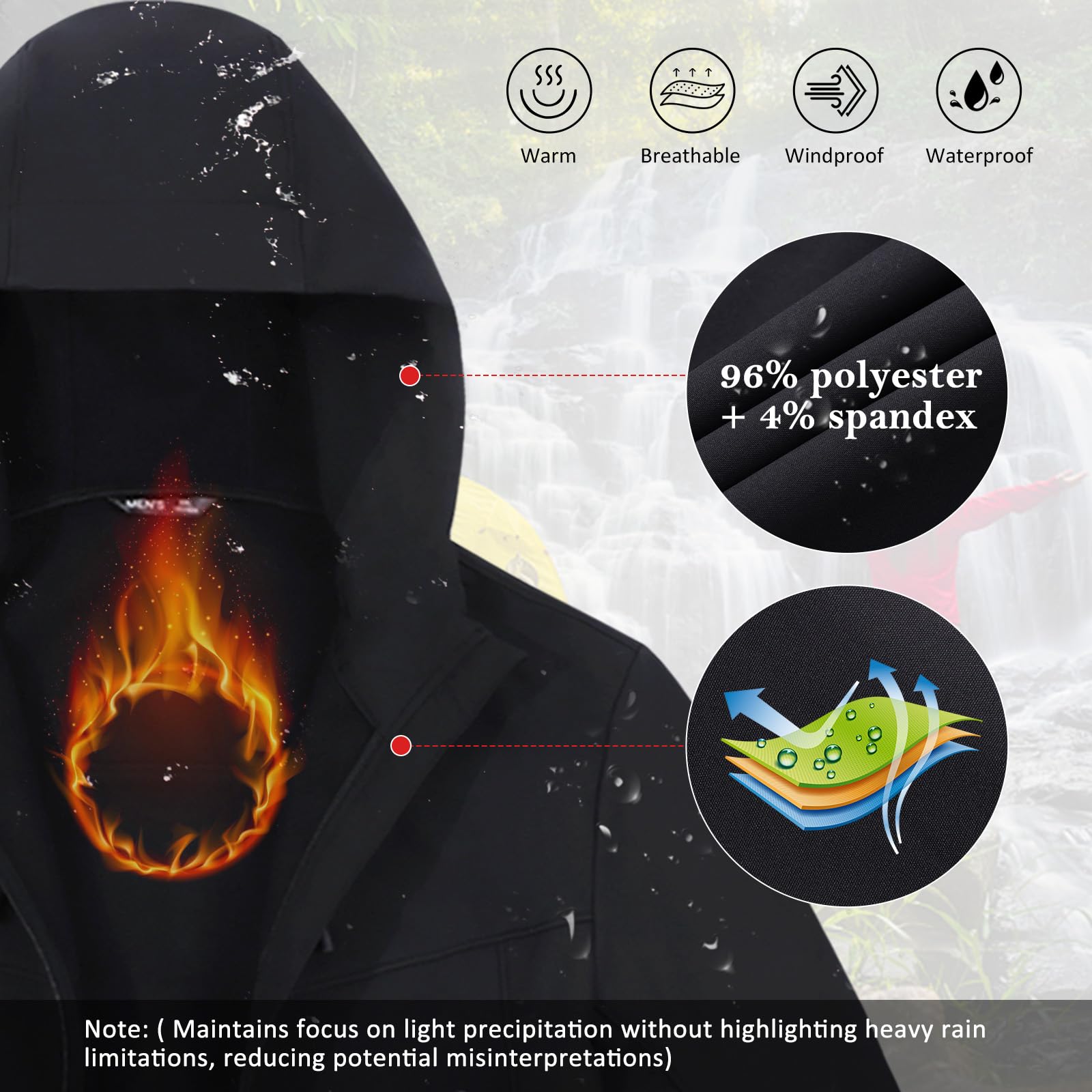 Giacca Foderata in Pile Softshell Caldo da Uomo Giacca con Cappuccio Resistente all'acqua all'aperto Giacca a Vento Casual per Passeggiate Escursionismo Campeggio