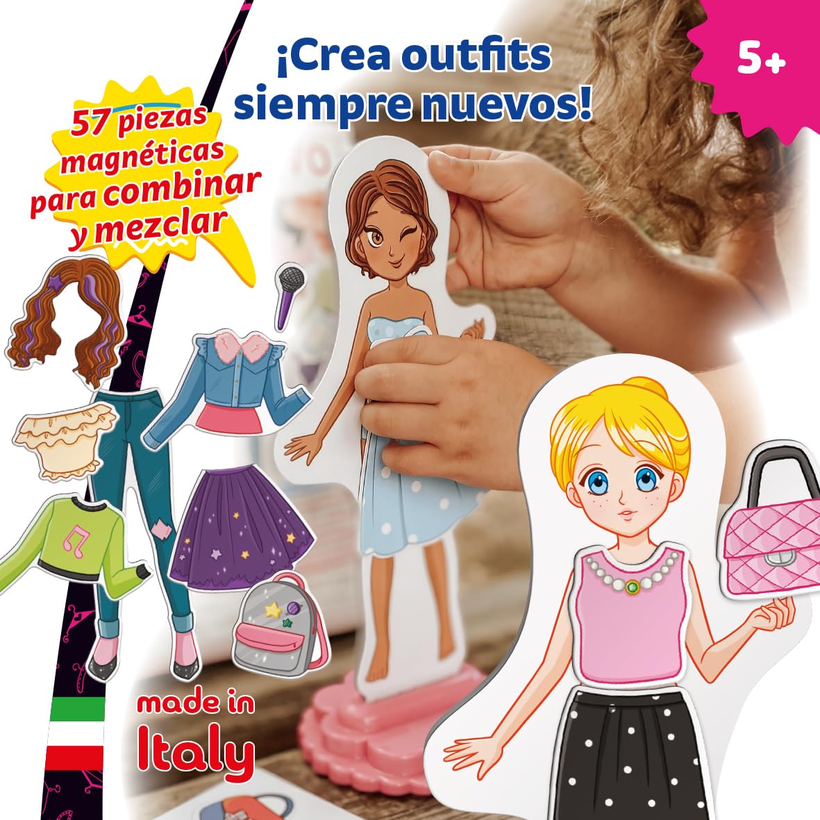 Quercetti Magnetic Fashion Best Friends, Juguetes Niña 5 Años a 9 Años, Juego Magnetico con Muñecas y Ropa, Juguetes Niñas, Juegos Infantiles Creativos para Niñas, Made in Italy