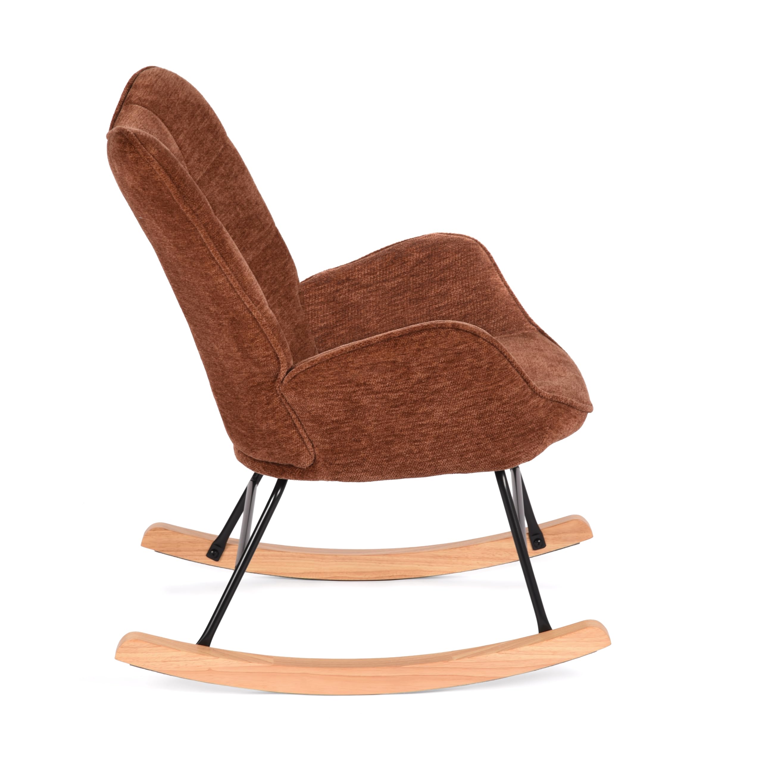MEUBLE COSY Sedia a Dondolo Poltrona Imbottita Relax con Braccioli Schienale in Tessuto con Gambe in Legno per Soggiorno Cameretta Balcone, Rosso, 62x75x87cm