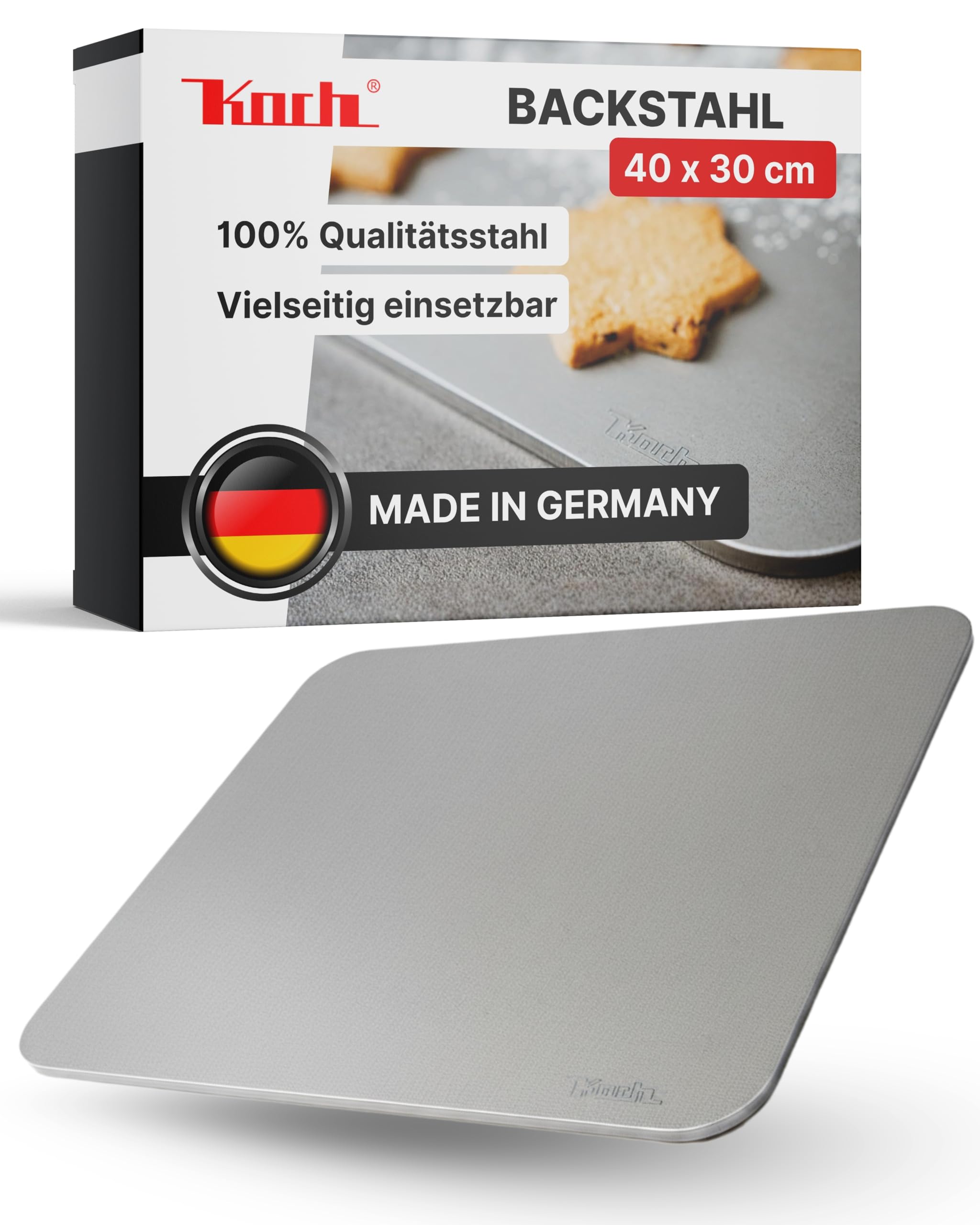 Koch Backstahl - 40 x 30 cm - Massiver Pizzastahl aus 5mm Qualitätsstahl - Für Backofen & Grill - Schnelle Aufheizung & gleichmäßige Hitze - Für knusprige Backofen-Pizza, Brot & Flammkuchen #09