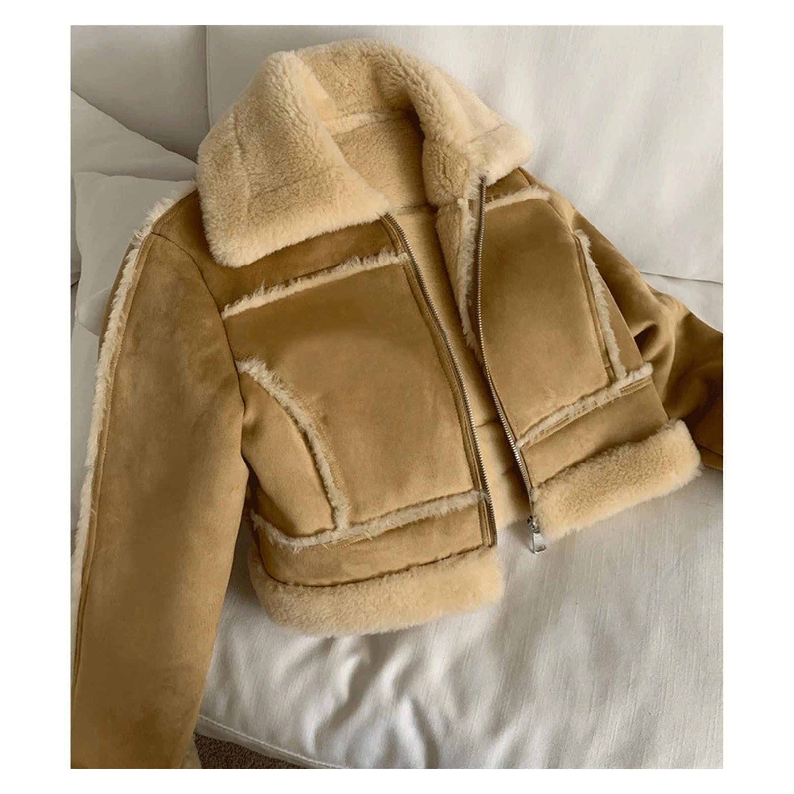 Amazon.com: ZUIAI Brown Lamb Woman Coat Winter Warm Big Lapel