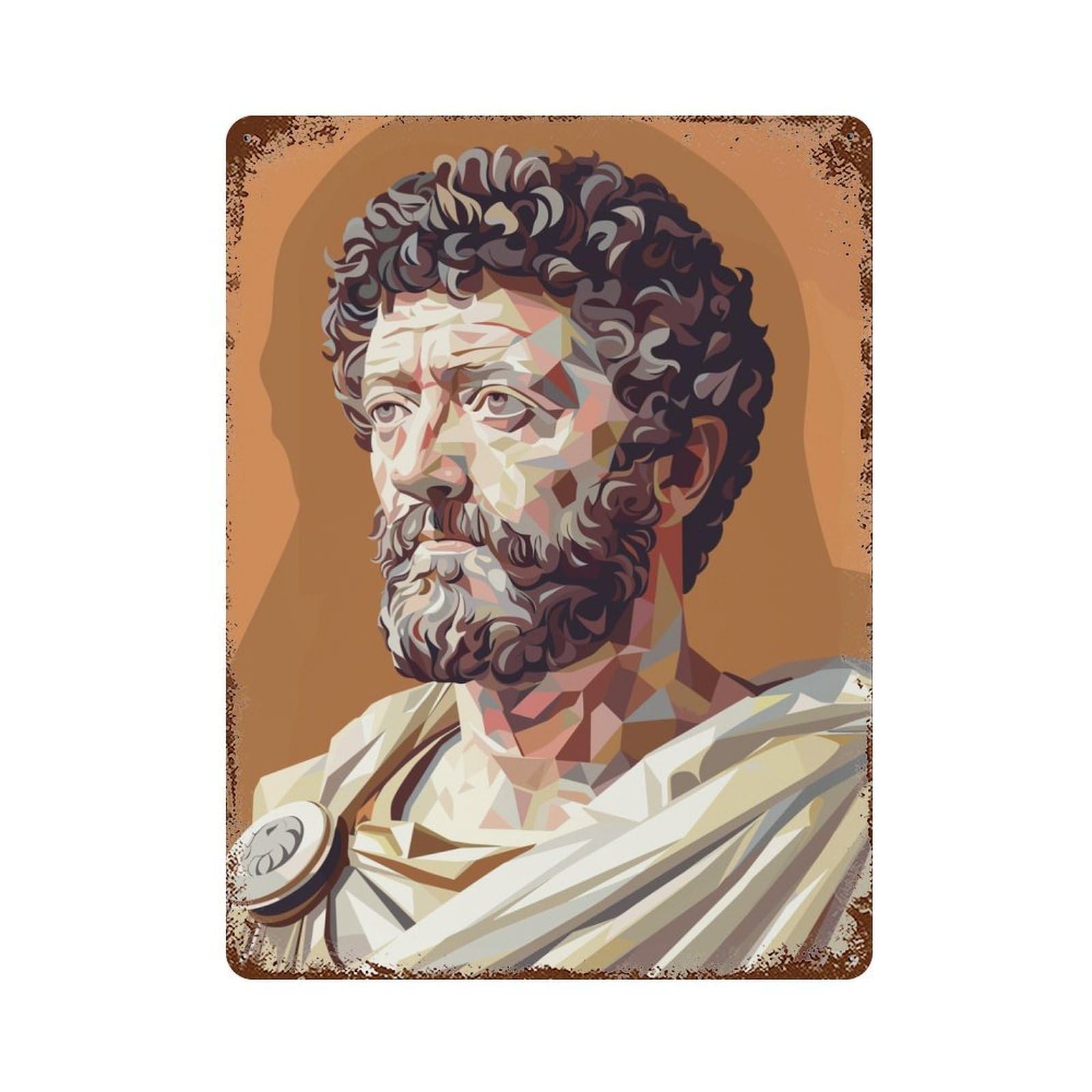 Retro Metal Sign with Marcus Aurelius Low Poly Design 15.7"x11.8", for Living Room, Hallway And Home Decor, Farmhouse Wall Decor