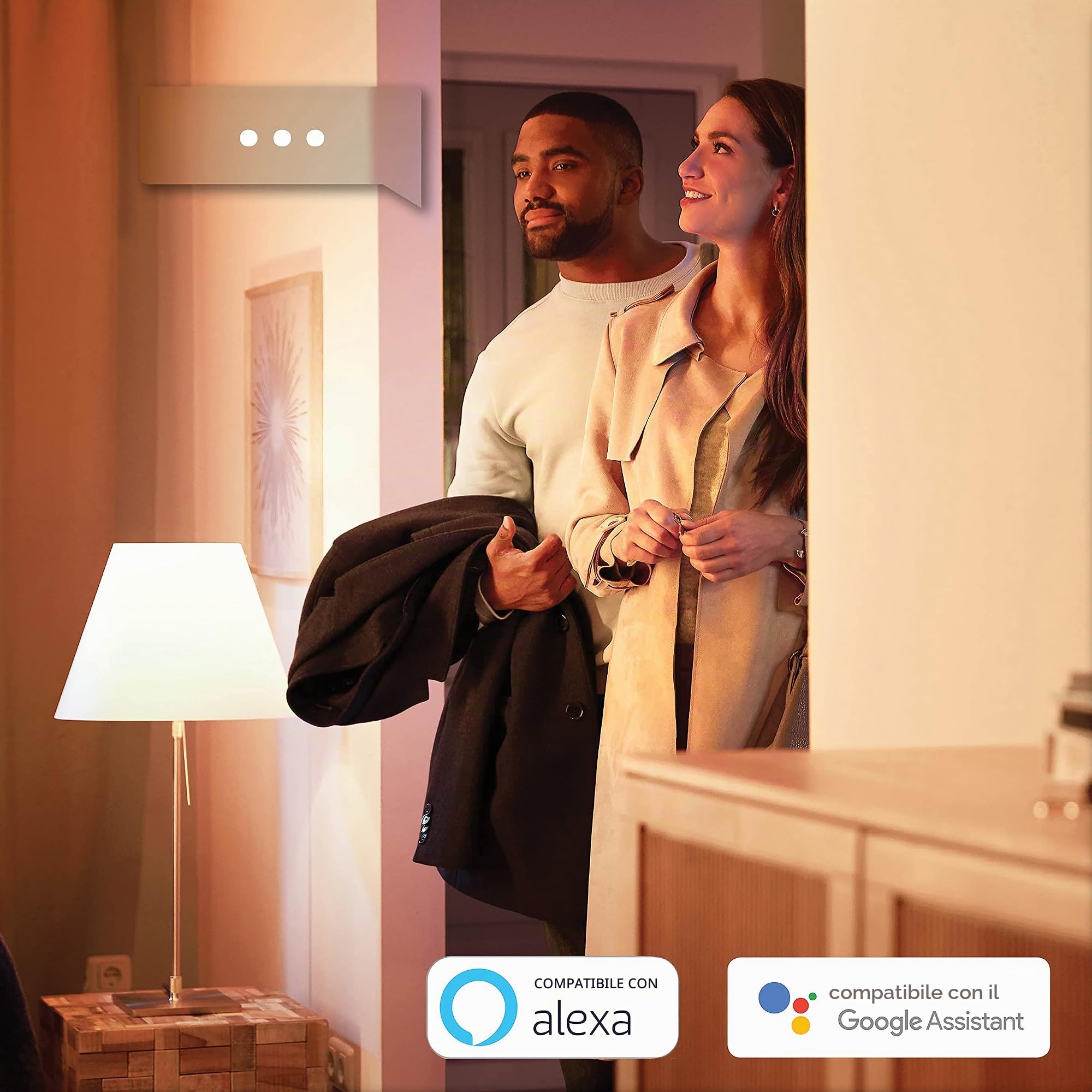Philips Hue Pacchetto vantaggio - GU10 - con 4 Faretti LED - Luce bianca calda - Include Hue Interruttore Dimmer - Hue White