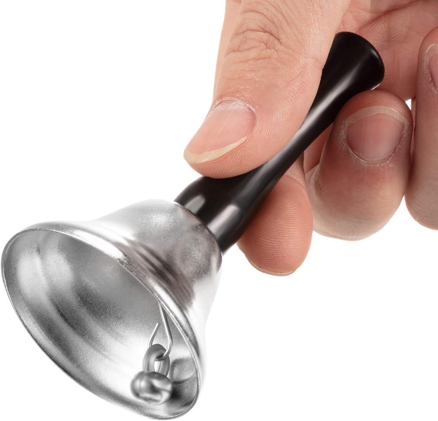 12 Pieces Metal Hand Bells Call Bell Service Hand Bells Black Wooden Handle Handbells Metal Handbells Musical Percussion for Schools (Silver) : Musical Instruments