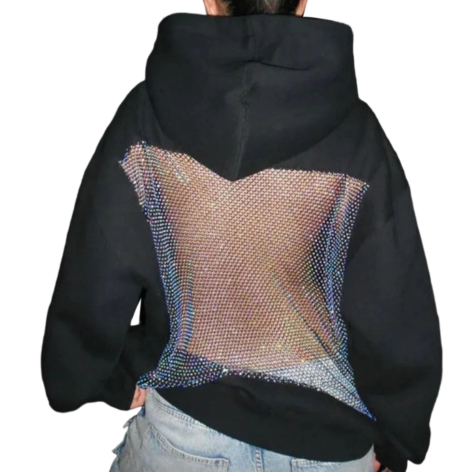 Sweat à capuche surdimensionné en maille cristal pull d'hiver élégant - 7