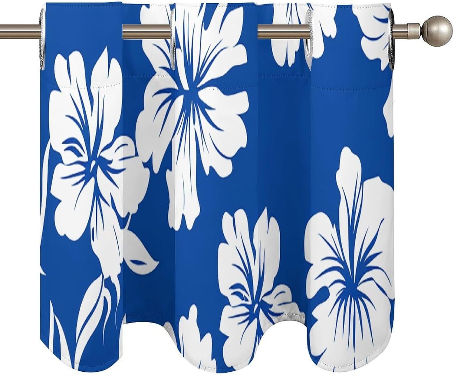 Blue and White Flowers Valance for Windows, 2 Pack Kitchen Curtains Modern Home Decor, Soft Blackout Window Curtains for Living Room & Bedroom, 18 X 52 Inch