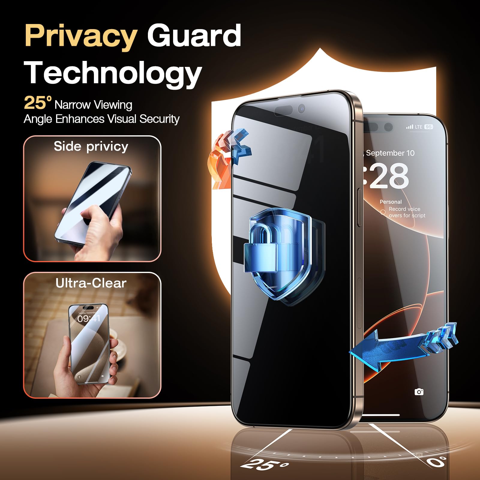 EGV for iPhone 16 Pro Max Privacy Screen Protector [9H+ Military Grade Shatterproof & 100% Anti Spy], Privacy Screen iPhone 16 Pro Max Tempered Glass, Full Coverage Protection, 2 Packs