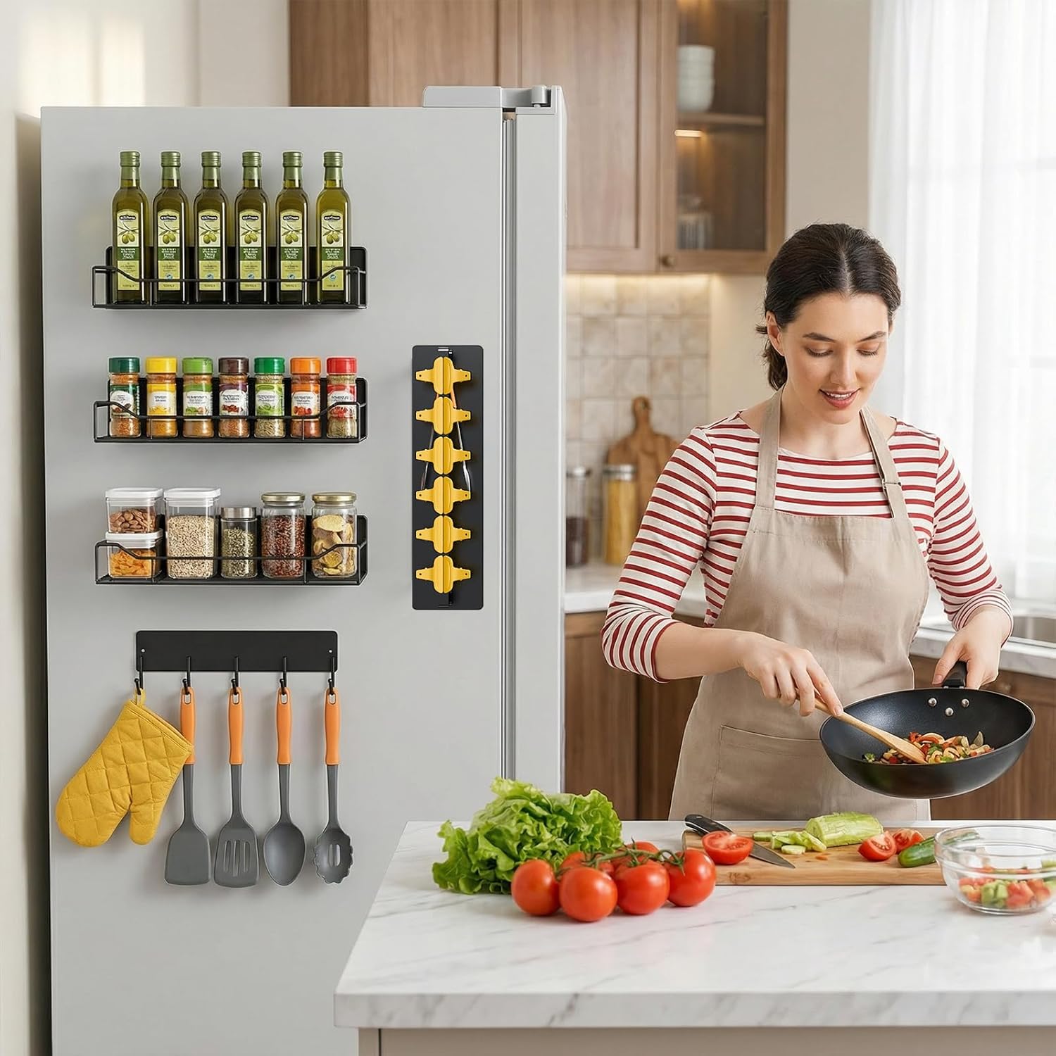 Magnetic Shelves for Washing Machine, 5 Pack Heavy Duty Laundry Shelf Organizer with Hooks, Strong Magnetic Storage Rack for Washer, Dryer, Refrigerator & Kitchen Laundry Organizer (Black)