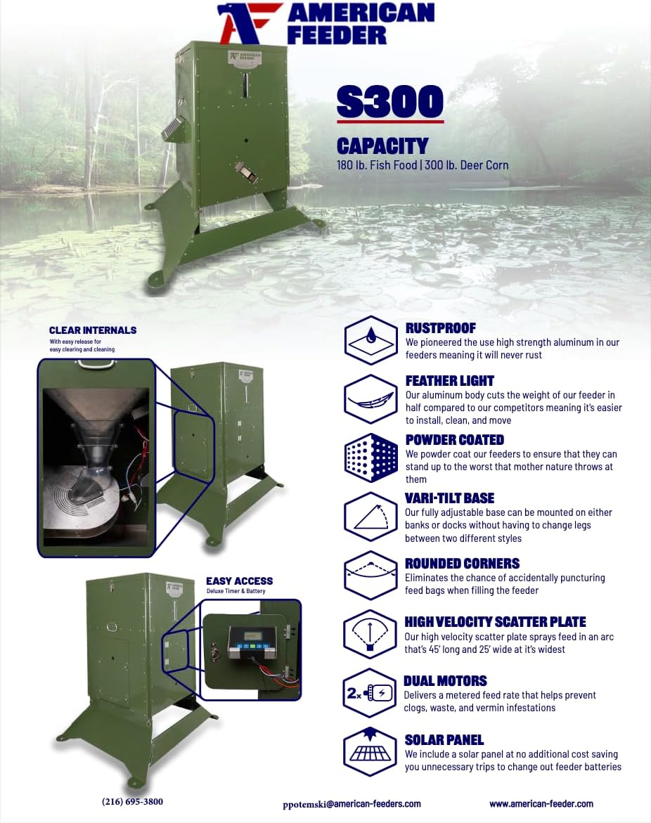 American Feeder Outdoor Wildlife Feeder with 12V Battery Powered, Solar Panel Included