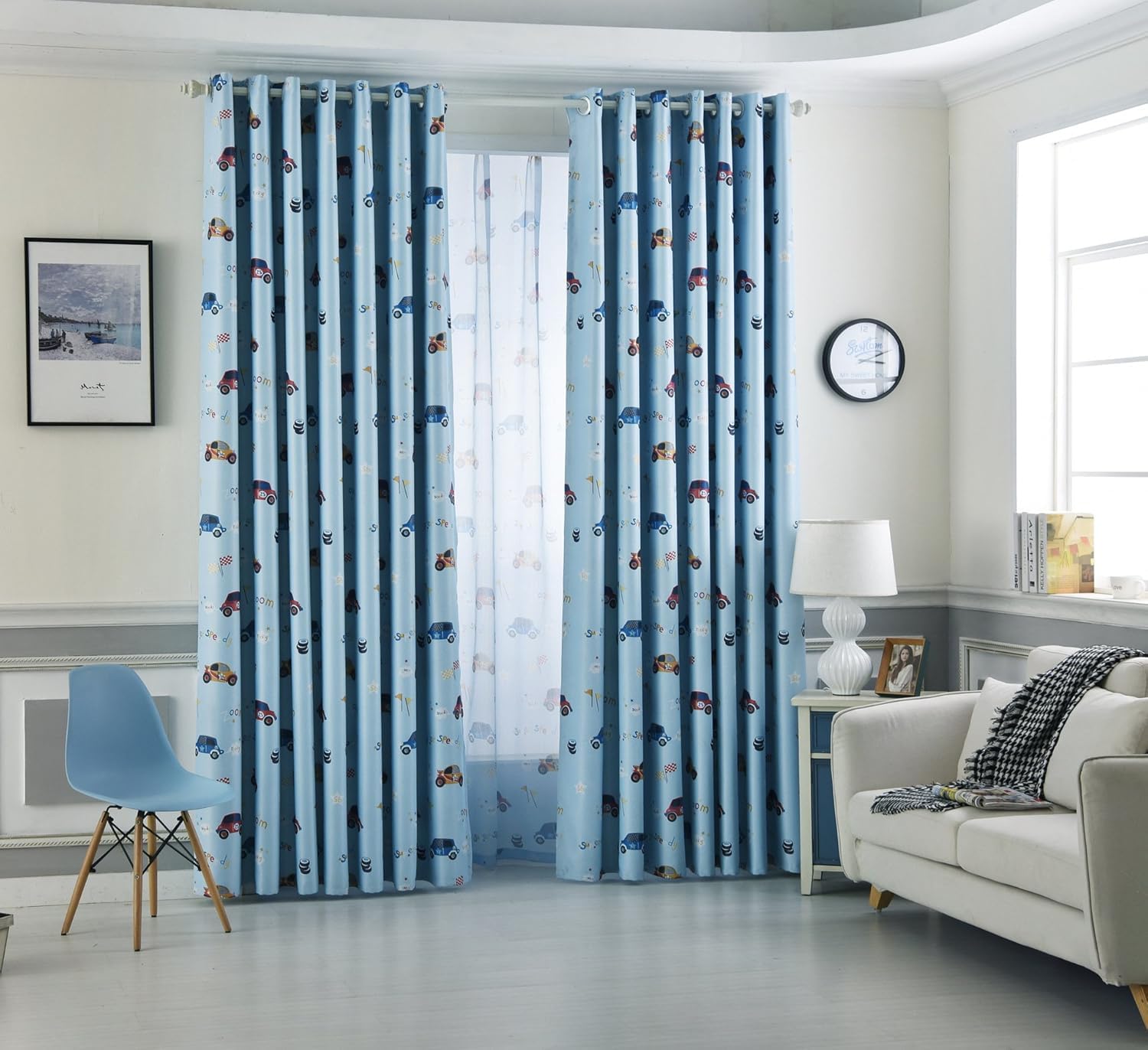 Amidoudou Set of 2 Curtains for Car Children's Room, Curtains for Children's Room Boy, Curtains for Small Windows (Blue, 230 x 140 cm) - Image 3