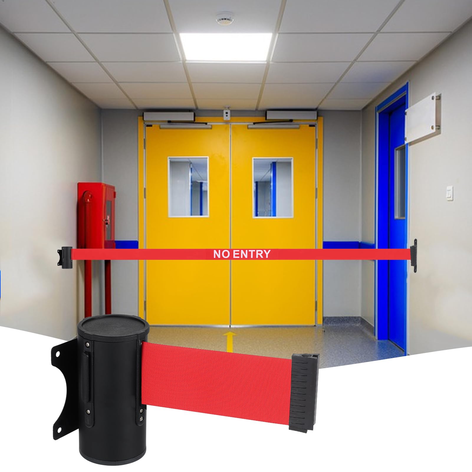 Einziehbare Gürtelbarriere,Wandhalterung inkl Absperrband 5m ABS-Kunststoff-Wandgehäuse, automatische Verriegelungsfunktion einziehbare Sicherheits-Wandschlangenbarriere für Crowd Control