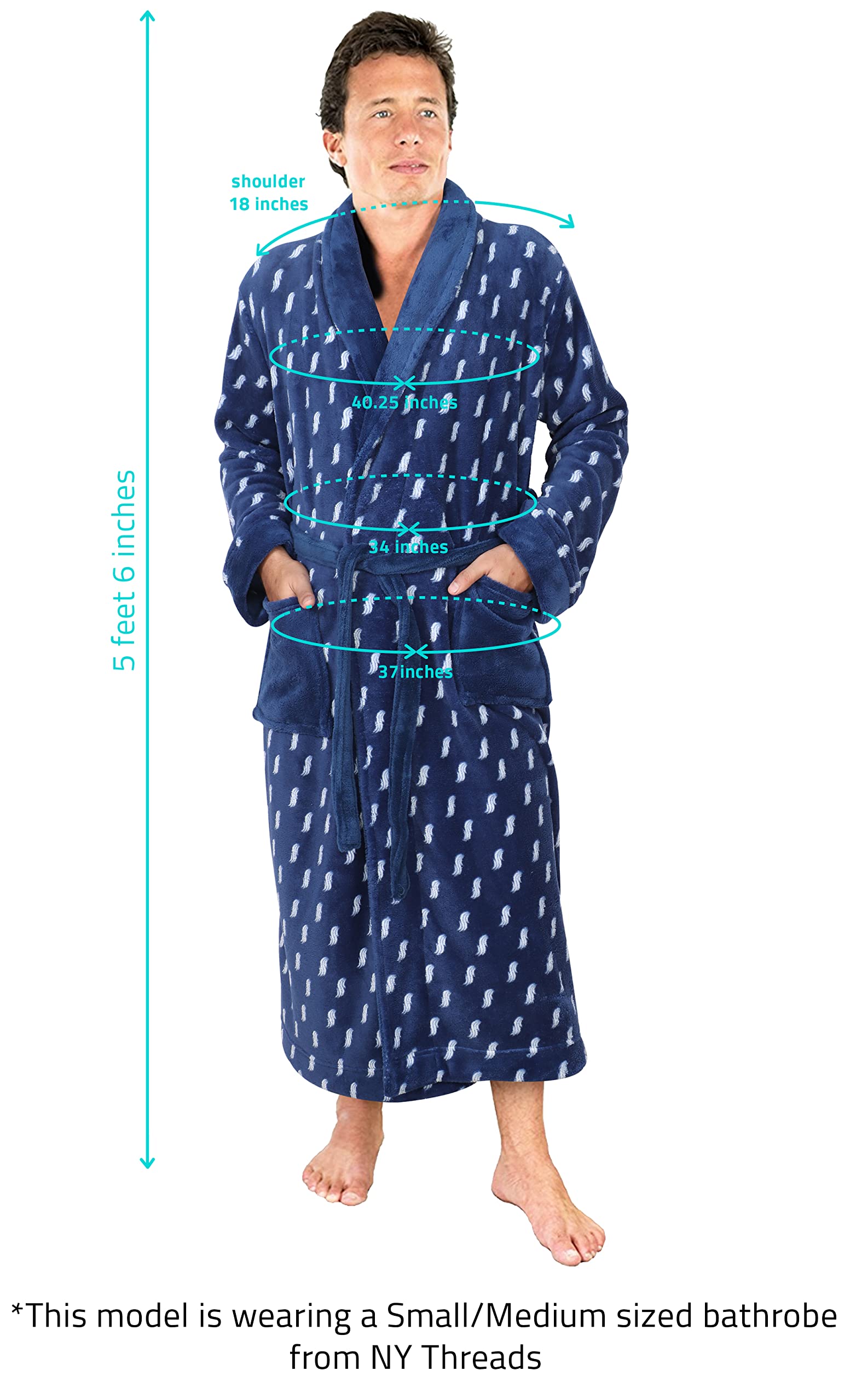 NY Threads Luxurious Mens Shawl Collar Fleece Bathrobe Spa Robe(Fire