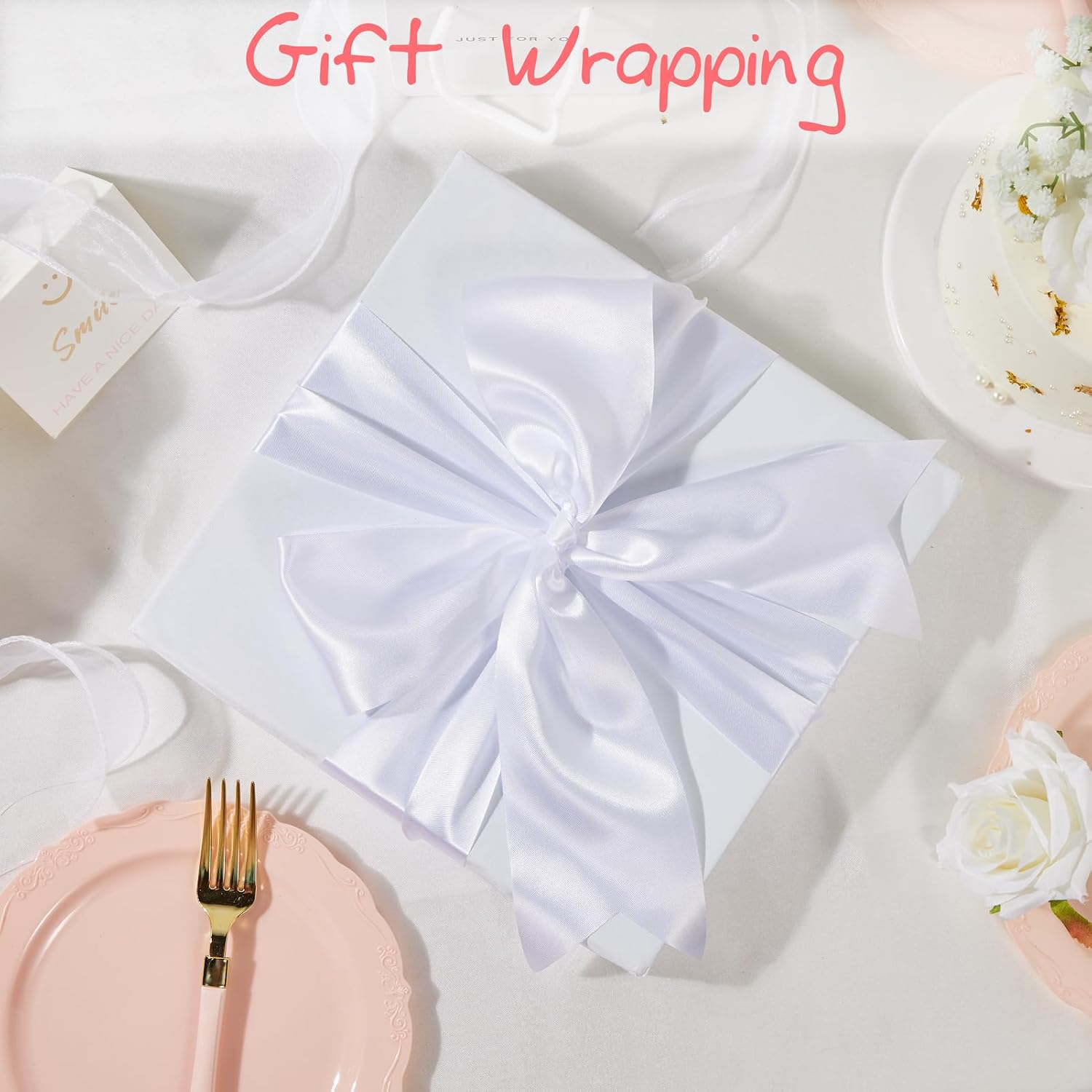 Q&J Fabric Co. 6 inch x 22yd Large Satin Ribbon Solid Gift Wrapping Ribbons for Wedding Party Decoration Chair Sash Cutting Ceremony Kit Grand Opening Table Runner Crafts Outdoor Yard (White)