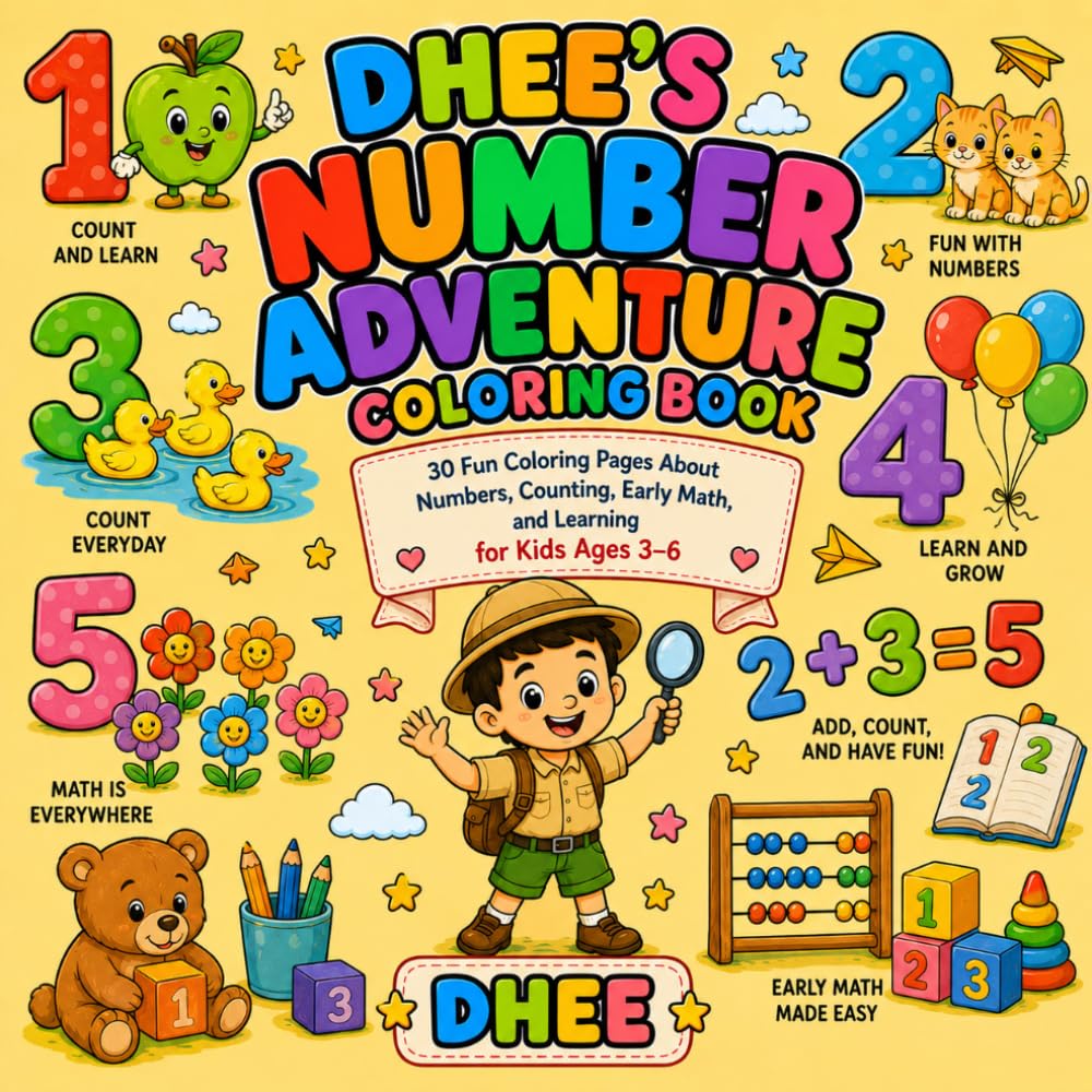 Dhee's Number Adventure Coloring Book: 30 Fun Coloring Pages About Numbers, Counting, Early Math, and Learning for Kids Ages 3–6 (Dhee's Learning Adventures)