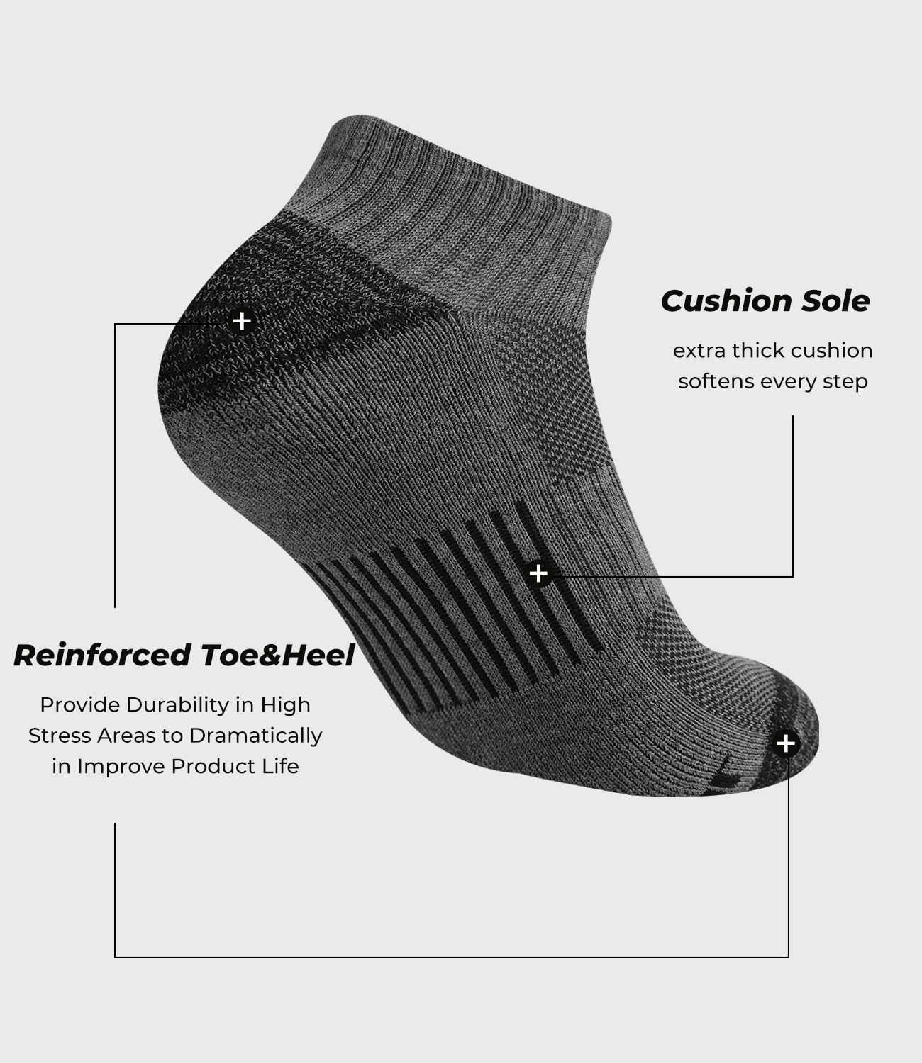 BAMBOO COOL Herren-Knöchelsocken, athletisch, niedrig geschnitten, gepolstert, feuchtigkeitsableitend, Laufsocken, Fußgewölbeunterstützung, atmungsaktiv, 6 Stück