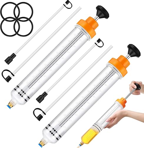 Lothee Paquete de 2 Extractores de Fluidos Automotrices de 500cc Bomba Extractora de Aceite Bomba de Jeringa Manual con Manguera Succión Manual al