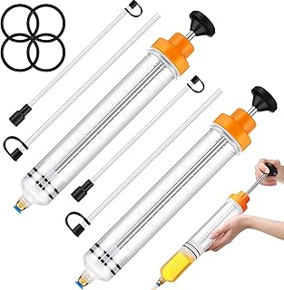 Lothee 2 Pack 500cc Automotive Fluid Extractor Pump Oil Extractor Hand Syringe Pump with Horse Manual Suction Vacuum Fuel Car Transfer for Power Steering, Hydraulic Fluid(Orange)