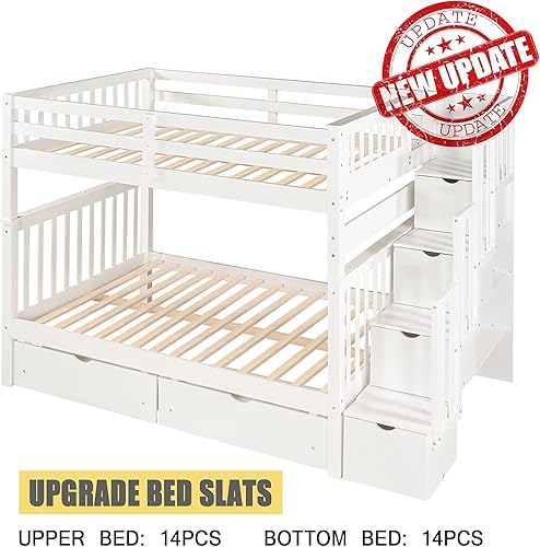 Miniatura 41 de Harper & Bright Designs Litera individual sobre cama individual con nido, marco de cama de madera para niños con escaleras y barandilla de gran