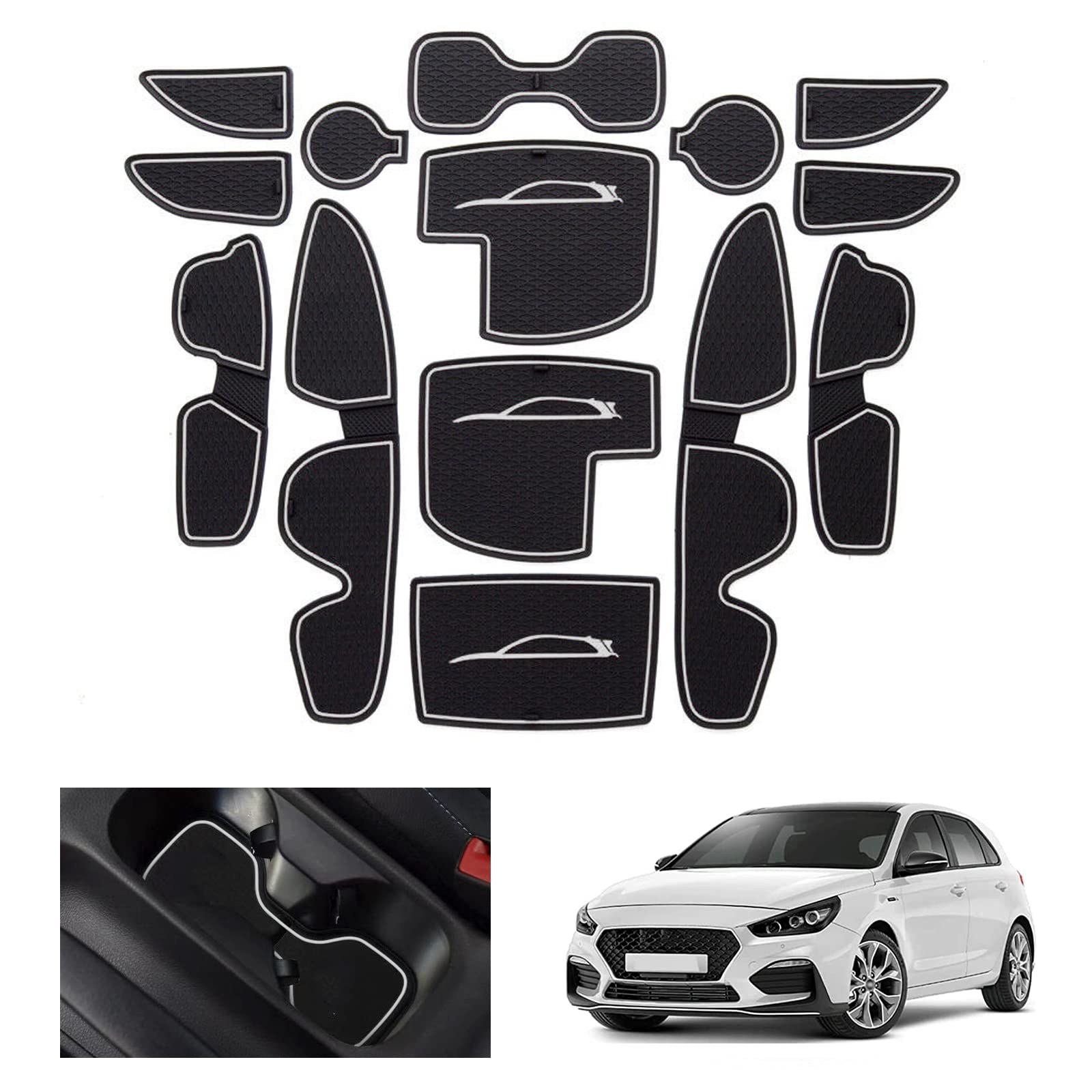 Tapis Antidérapants En Caoutchouc Pour Hyundai I30 2017-2024 - Protection Console, Porte-Gobelets Et Portes - 10