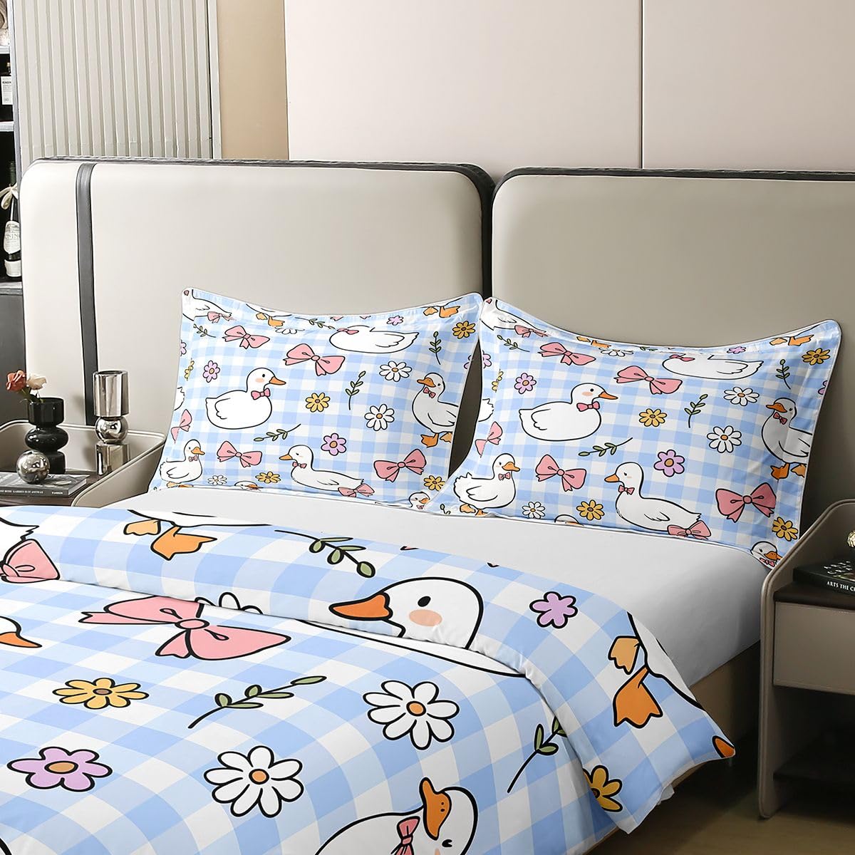 Loussiesd Kawaii Duck - Funda de edredón 100 % algodón, tamaño doble, para