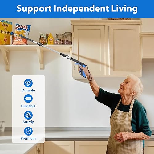 Miniatura 6 de Herramienta agarradora de alcance de 36 pulgadas, agarrador plegable de servicio pesado con mandíbula giratoria antideslizante de 360, punta