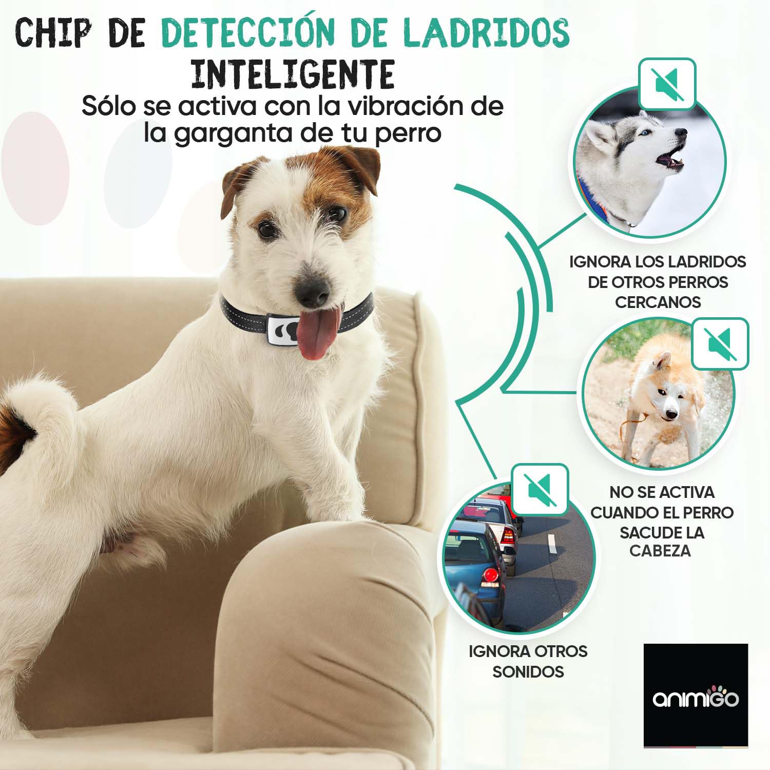 Collar Antiladridos para Perros Automático Sin Descarga con Correa Ajustable 12-55cm - con 7 Niveles de Vibración y Sonido para Adiestramiento, Recargable con USB, Pantalla LED y Resistente al Agua