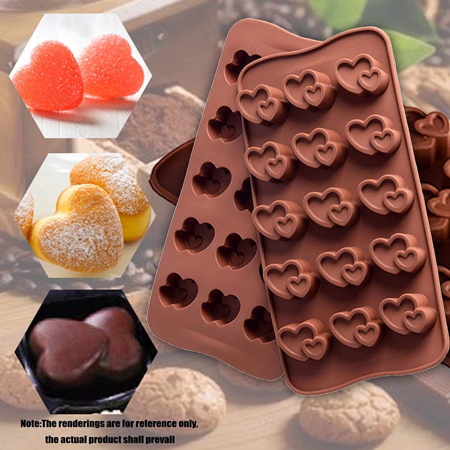 First Try 15 Cavity Melting Chocolate Silicone Molds Shapes for Valentine's Day DIY Gift Mini Heart Love Shape Flowers Day Hot Cocoa Moulds for Cake Candy Jelly Ice Cube (Double Heart) 4