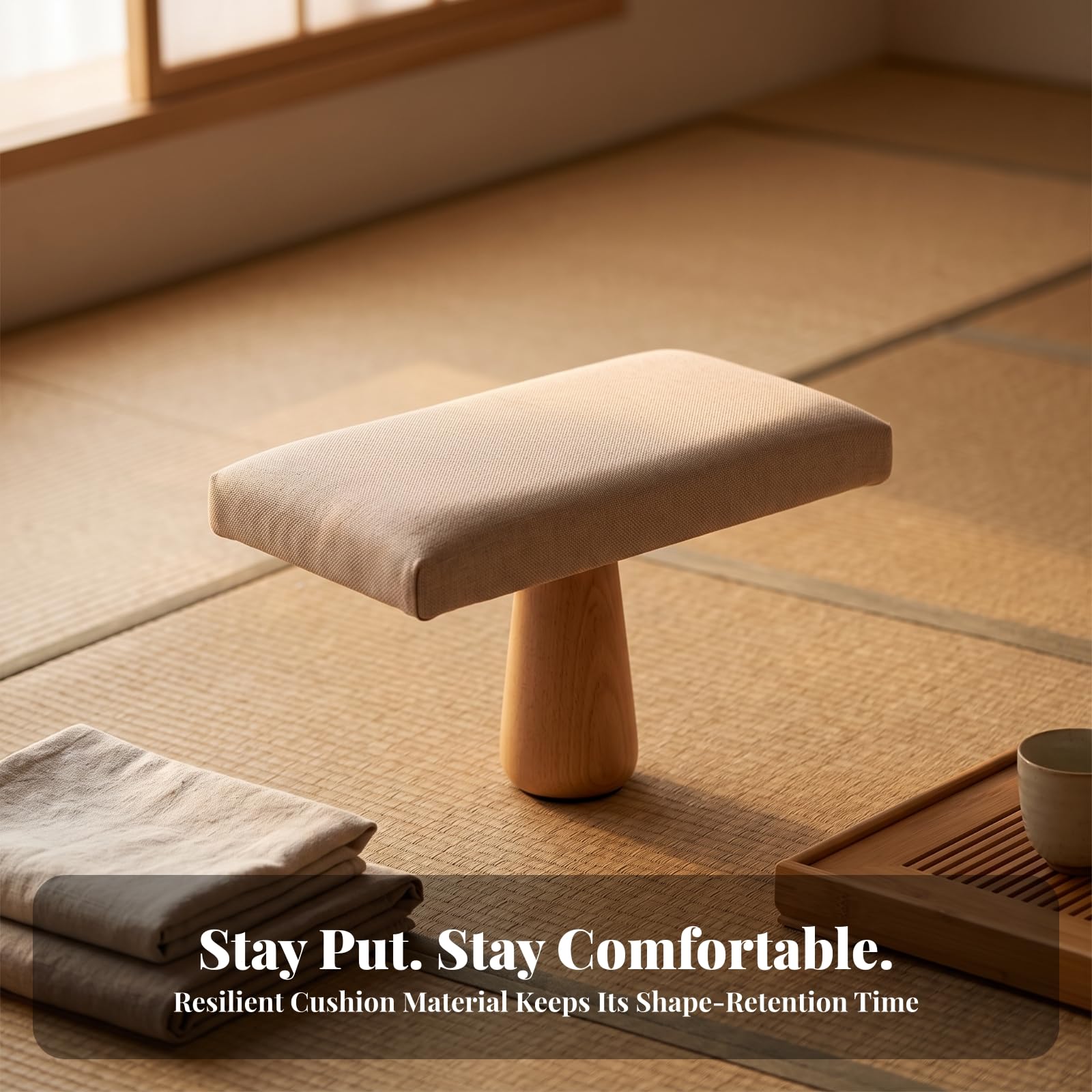 Gralara Banco Meditación con Cojín Resistente | Compacto, Banco para Arrodillarse, Ligero, Mueble, Casa, Gris, L