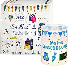 32 Stück Servietten Einschulung+8 Stück Windlicht Tischdeko Einschulung Schön DASS Du Da Bist Servietten Deko Schulkind Einschulung Tischdeko Windlichter Servietten Junge Mädchen