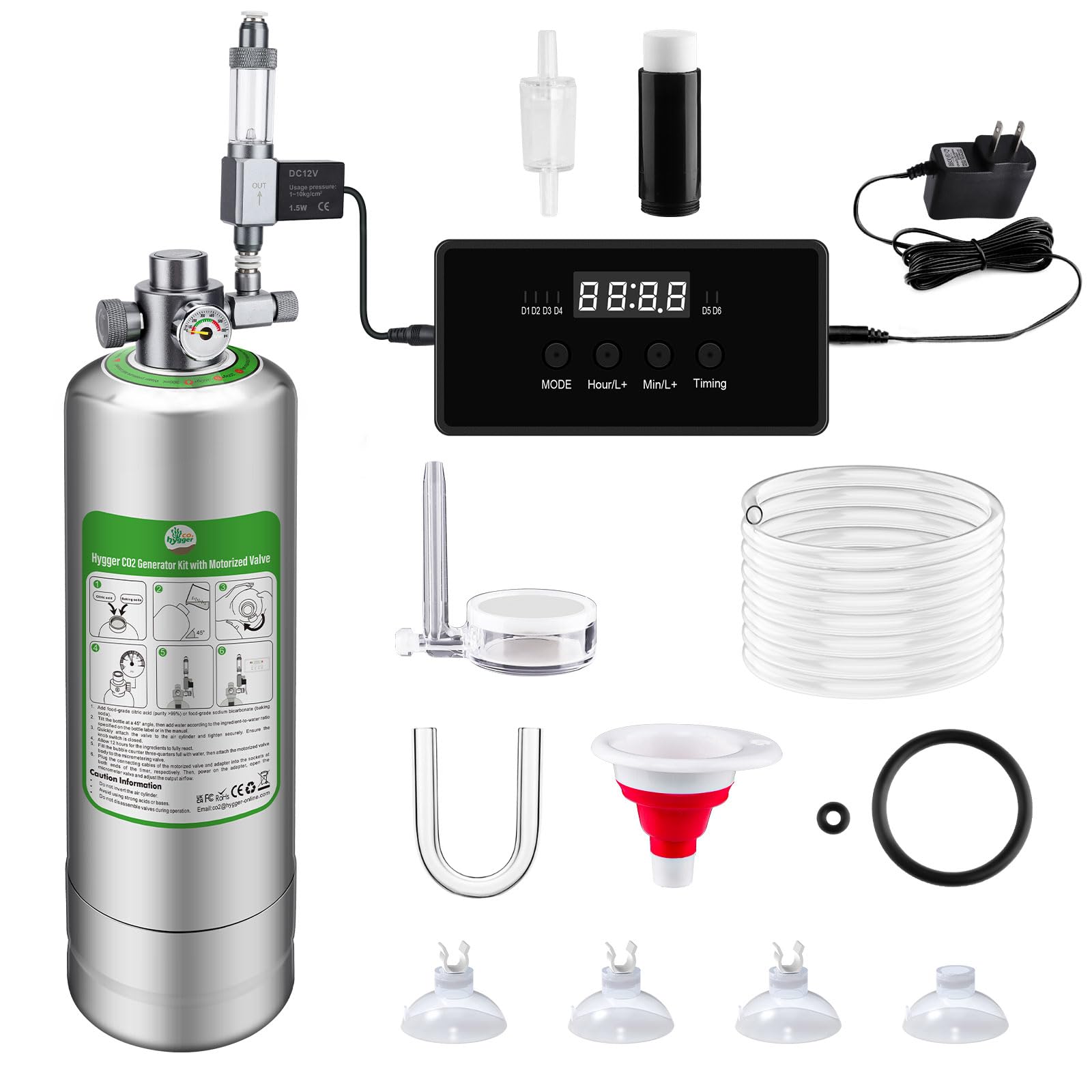 Upgraded 2L/5L Aquarium CO2 Generator System with Timer-Enabled Motor Valve, Upgrade CO2 System Kit with Quick-Release Structure for Aquarium Plants Tanks (5L)