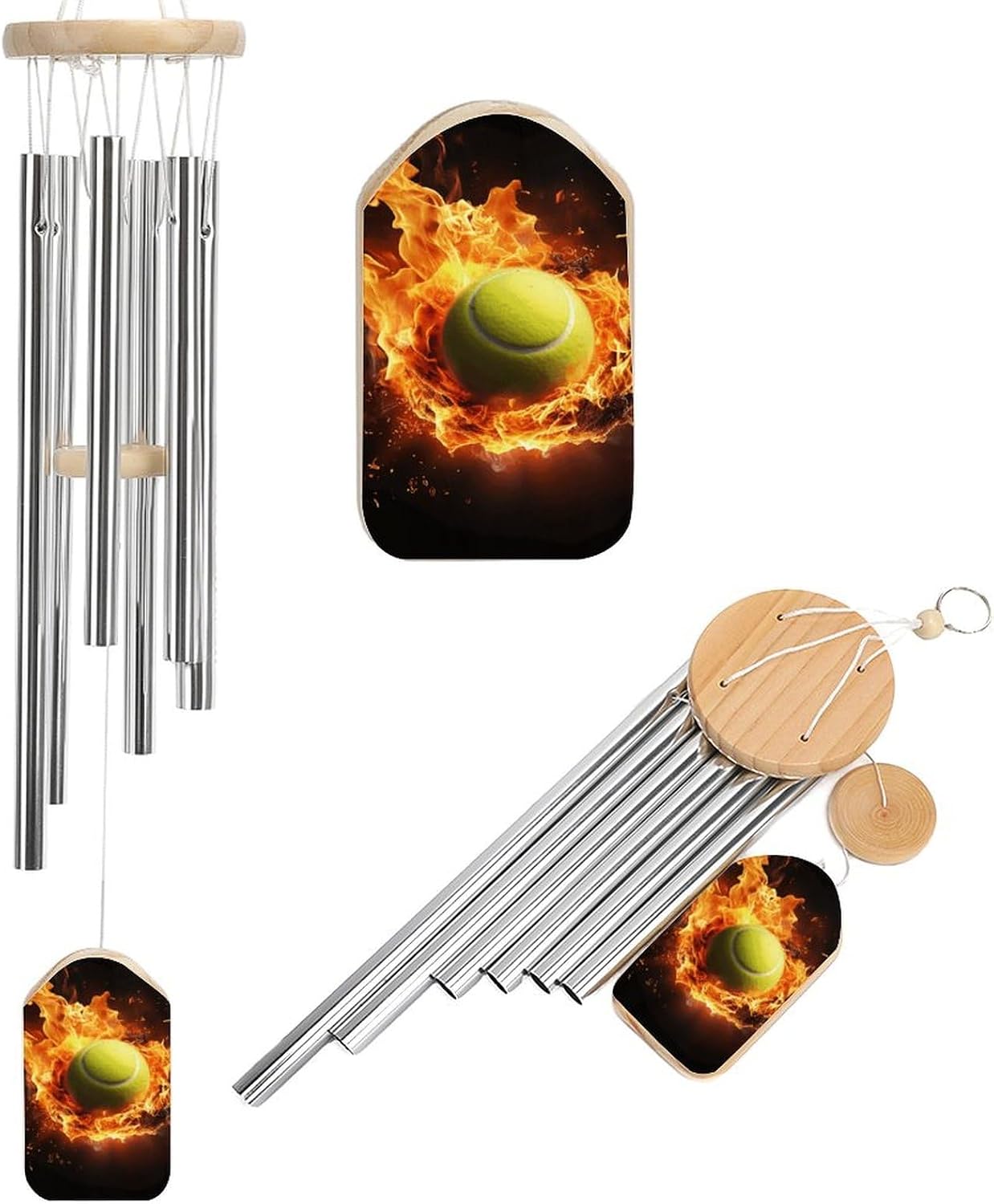 Outdoor Wind Chimes, Tennis on Fire Printed Wind Chimes,Simple Wind Chimes,Curtain Wind Chimes for Home Decoration