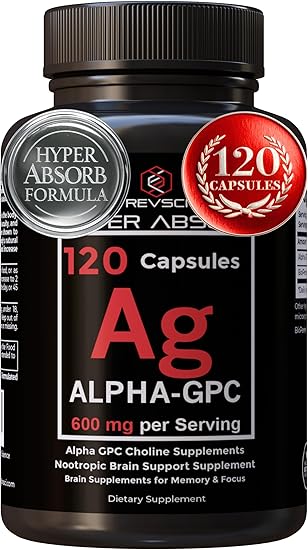 Alpha GPC Supplement & BioPerine for Hyper Absorption - 120 Count, Alpha-GPC 600mg per Serving - Nootropics for Memory, Focus, Energy, & Drive - Choline Supplements to Boost Acetylcholine, Mad...