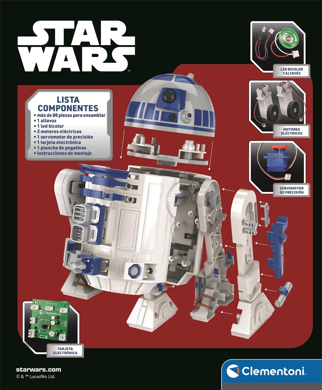 Clementoni – Star Wars R2-D2 Robot – STEM – Montaje con +50 Piezas, Luces LED, Ruidos Originales, Control por APP, Codificación y Rotor de cabeza 180° – 55634