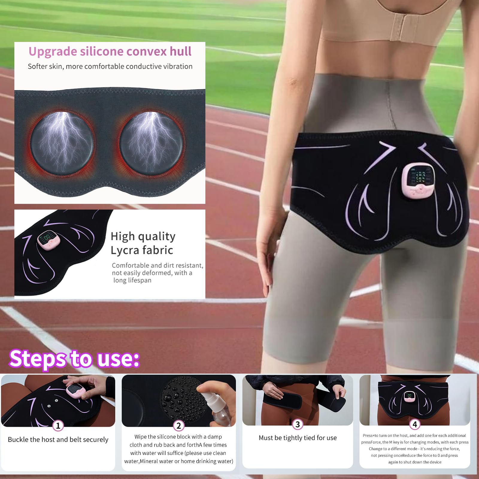 EMS - Cinturón de entrenamiento de cadera para mujer, con 10 modos, 30 niveles de intensidad, pantalla LED y mando a distancia, inalámbrico, ajustable, para levantamiento de glúteos y contorneado (110