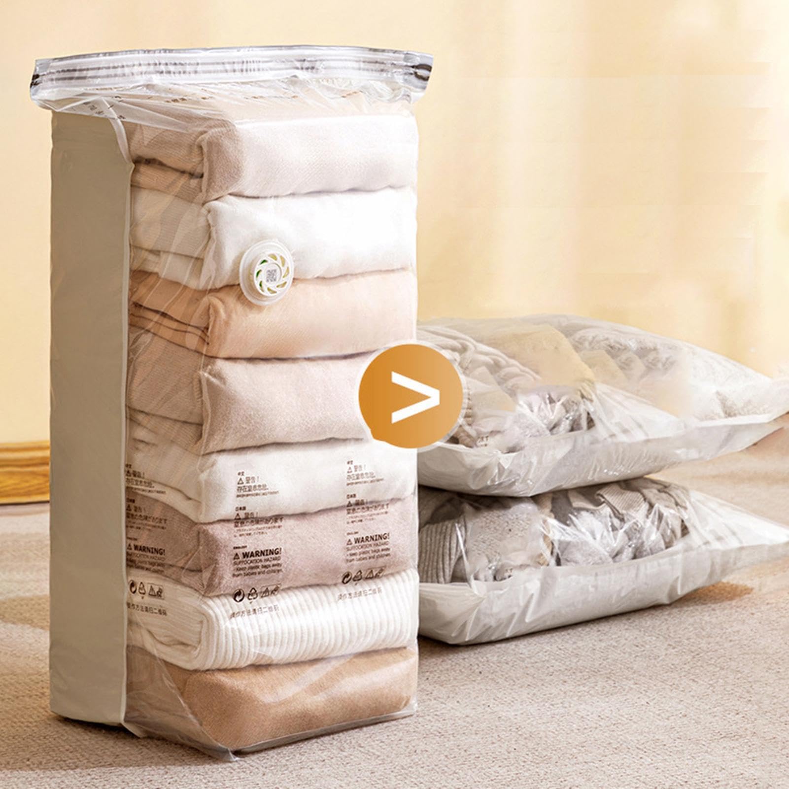 Paquete de 6 bolsas de almacenamiento al vacío sin bomba, bolsas selladoras al vacío reutilizables que ahorran espacio para ropa, mantas, almohadas, de almacenamiento de compresión enrollable