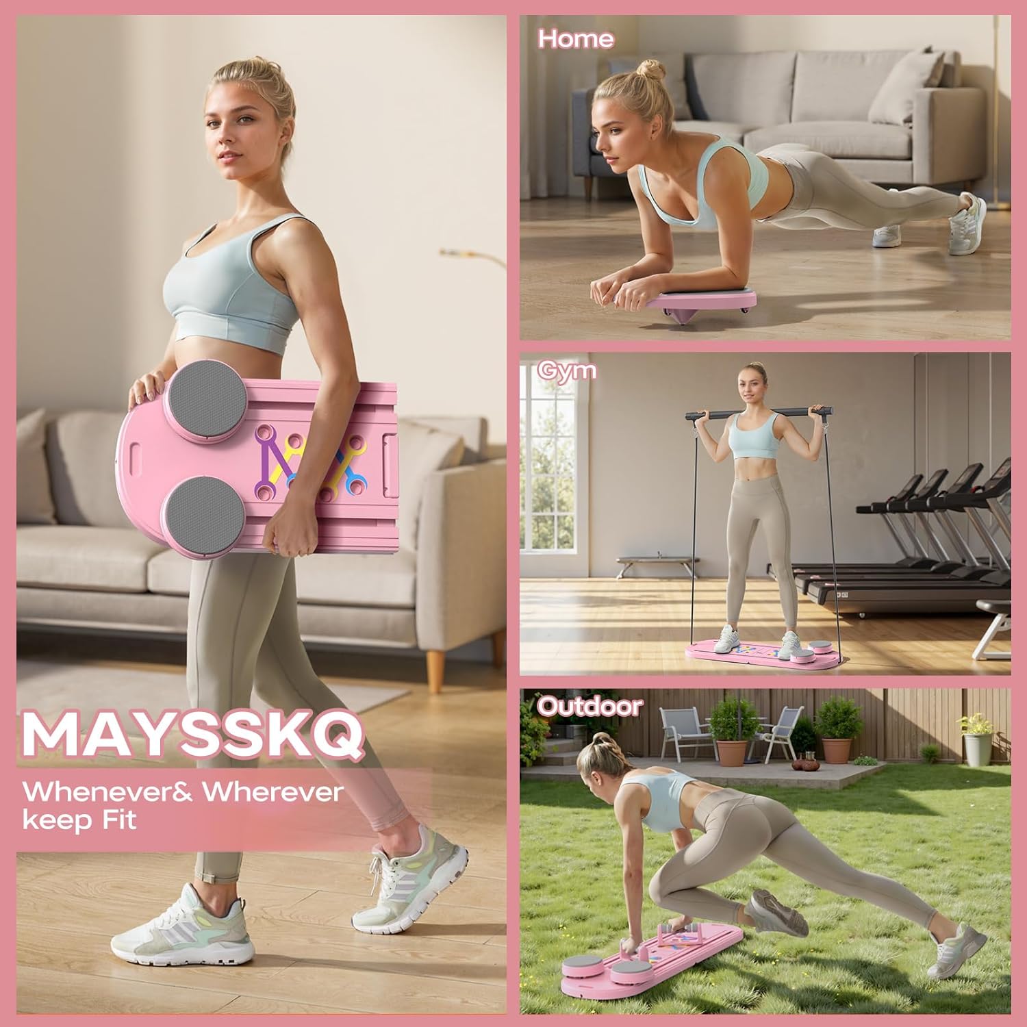 6-in-1 Pilates Reformer Board for Home Workout, Portable & Foldable with Resistance Bands, Core Training & Full-Body Fitness Equipment for Women​