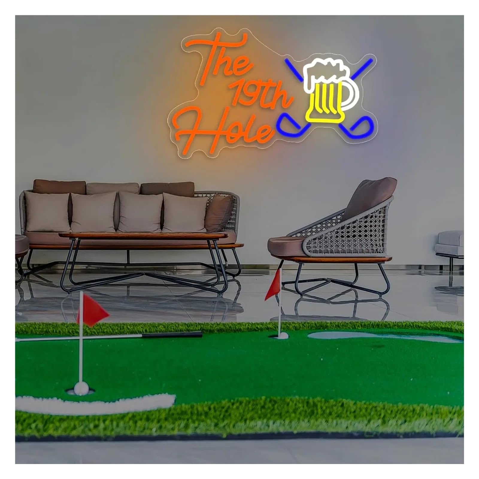 Insegna al Neon Insegna Al Neon A LED Con Boccale Di Birra Da Golf The 19th Hole