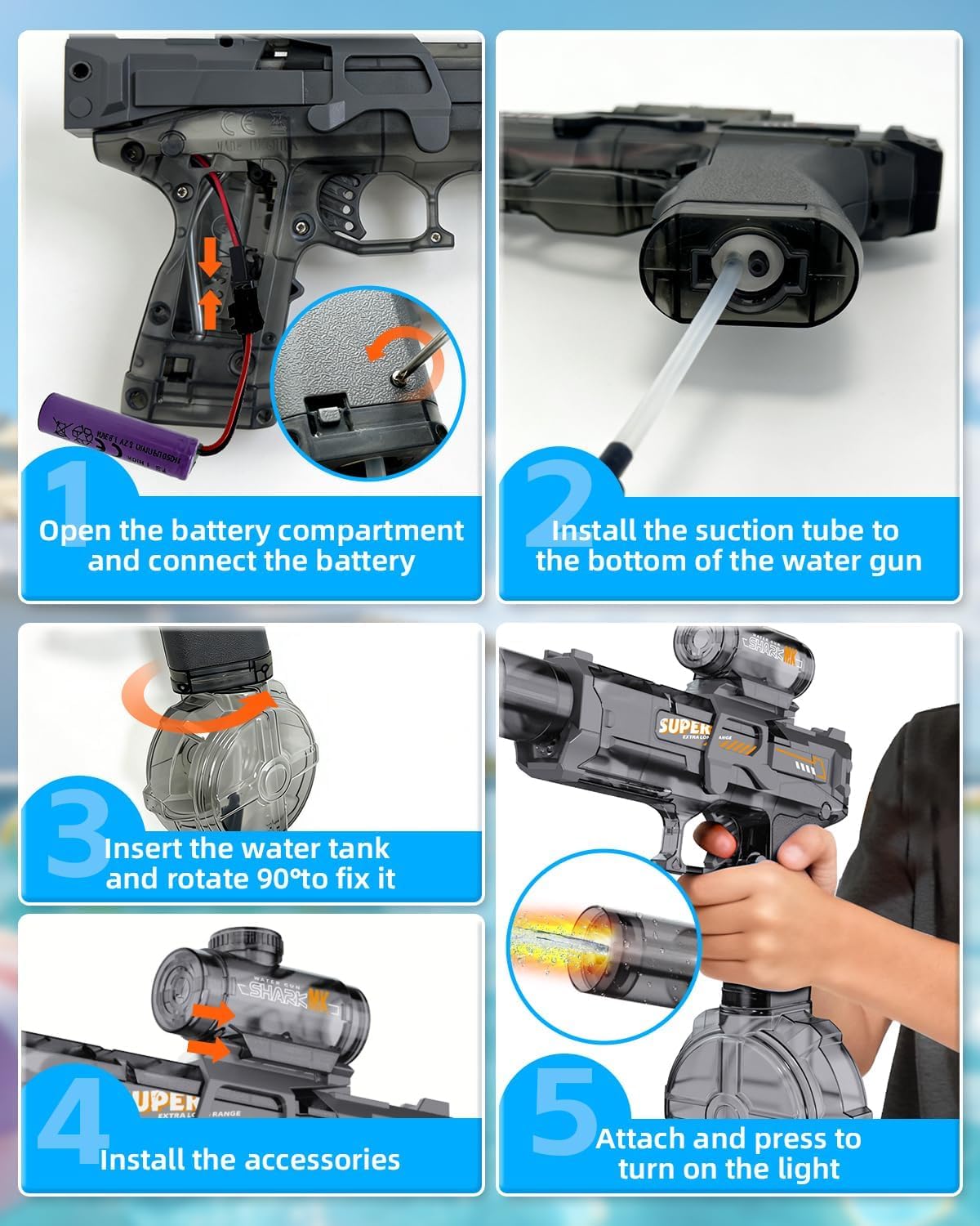 Elektryczny pistolet na wodę, 2 szt., w pełni automatyczny splasher, elektryczny pistolet na wodę dla dzieci i dorosłych, pistolet na wodę, pojemność 320 cmC, zabawka na lato