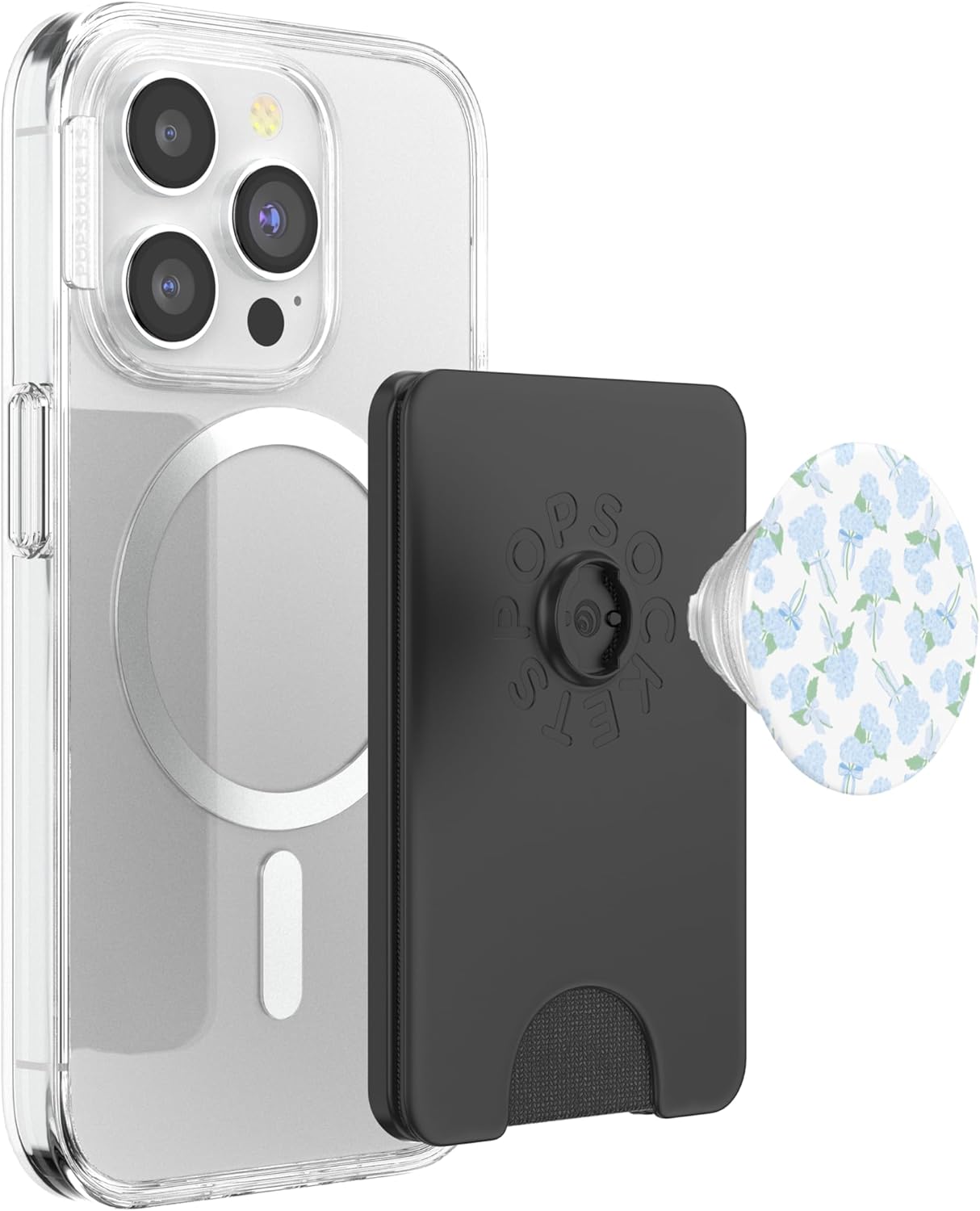 Preppy Coquette Hydrangeas and Bows in Pastel Blue PopSockets PopWallet for MagSafe